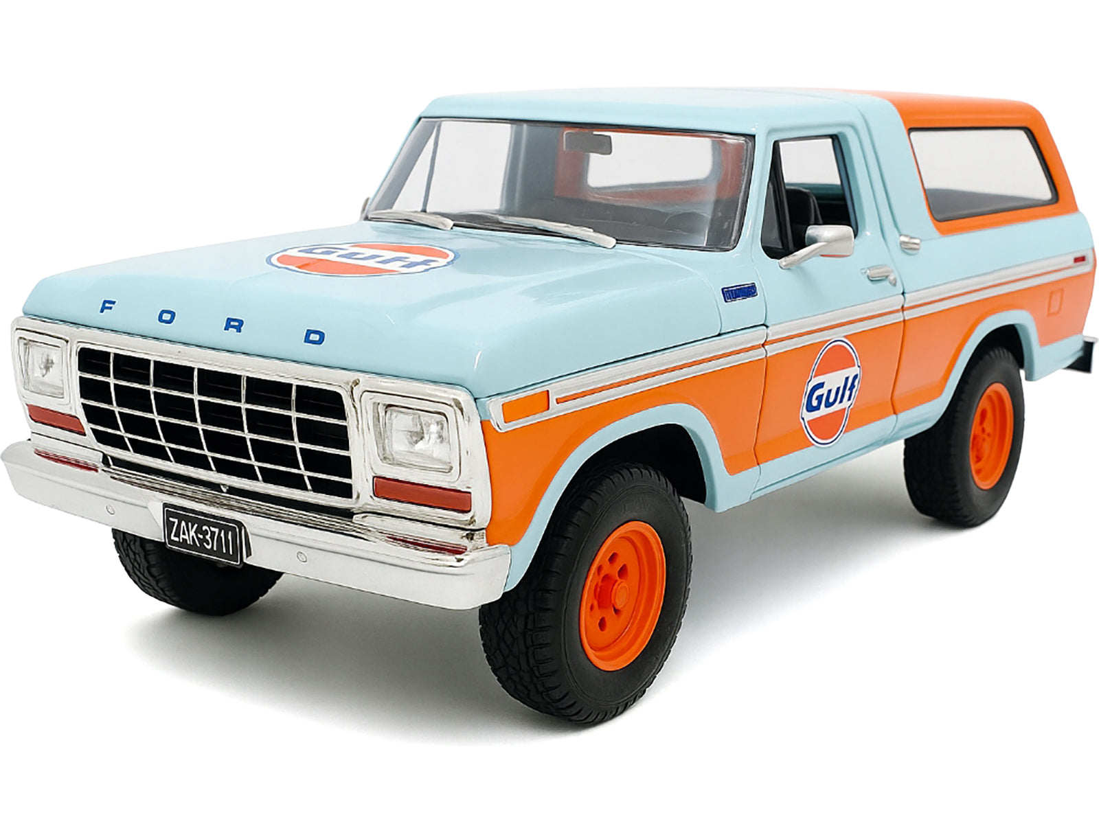 1978 Ford Bronco Light Blue and Orange "Gulf Oil" "Gulf Die-Cast Collection" 1/24 Diecast Model Car by Motormax - image 2