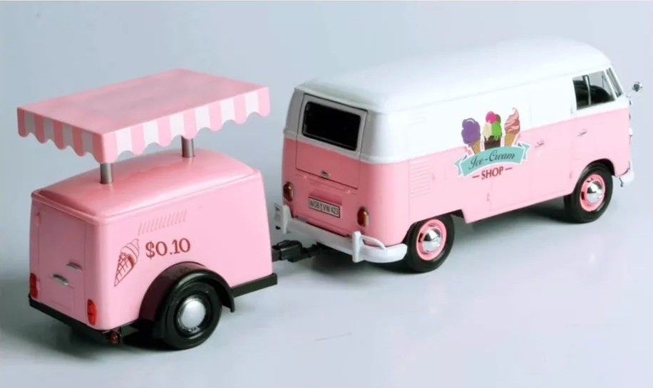 Volkswagen T1 Delivery Van with Ice-Cream Trailer Pink and White "Ice-Cream Shop" 1/24 Diecast Model Car by Motormax - image 3