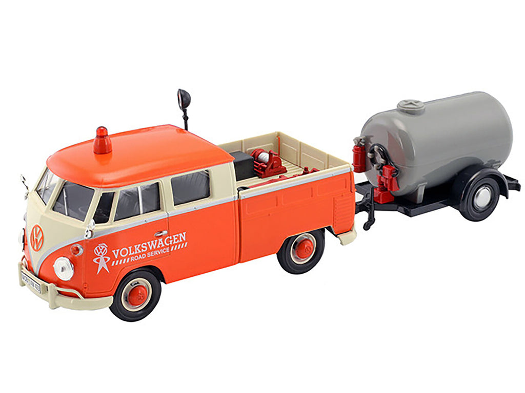 Volkswagen Type 2 (T1) Pickup Truck Orange and Cream with Oil Trailer "Road Service" 1/24 Diecast Model Car by Motormax - image 2