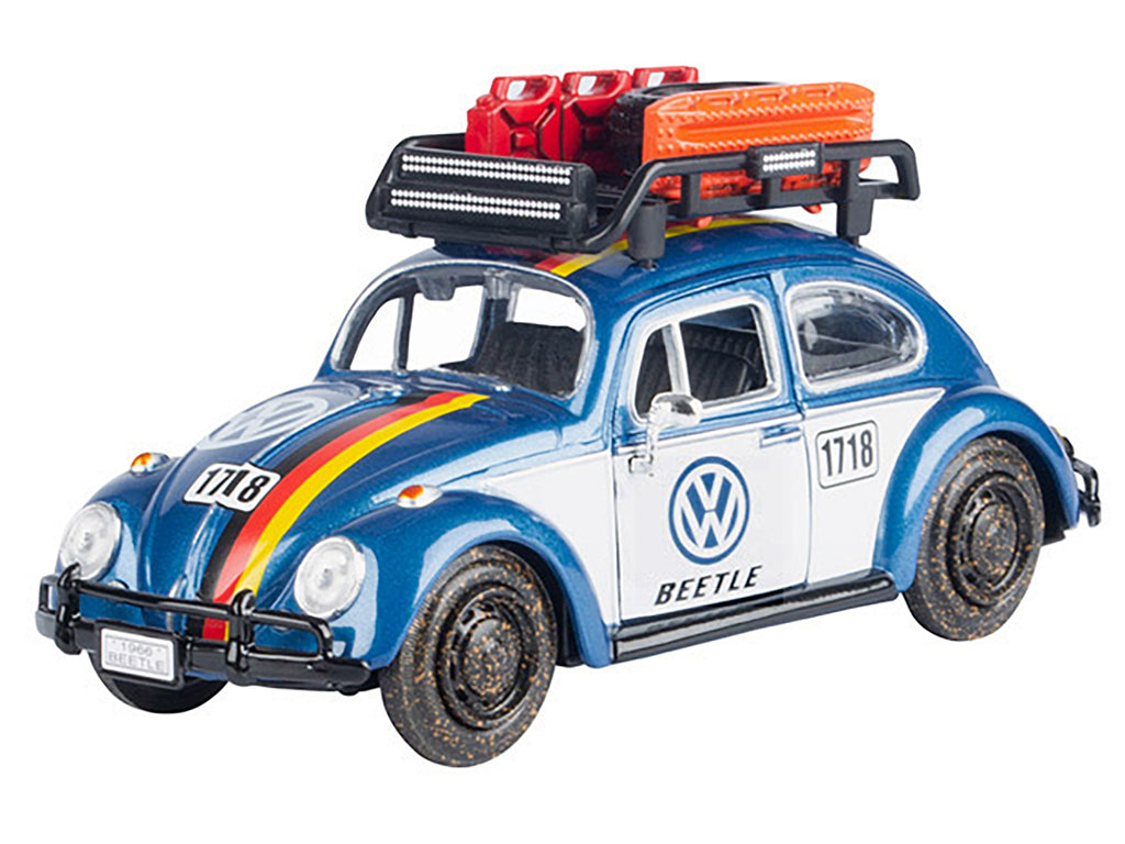 1966 Volkswagen Beetle Off Road #1718 Blue Metallic and White with German Flag Stripes and Roof Rack Accessories 1/24 Diecast Model Car by Motormax - image 2