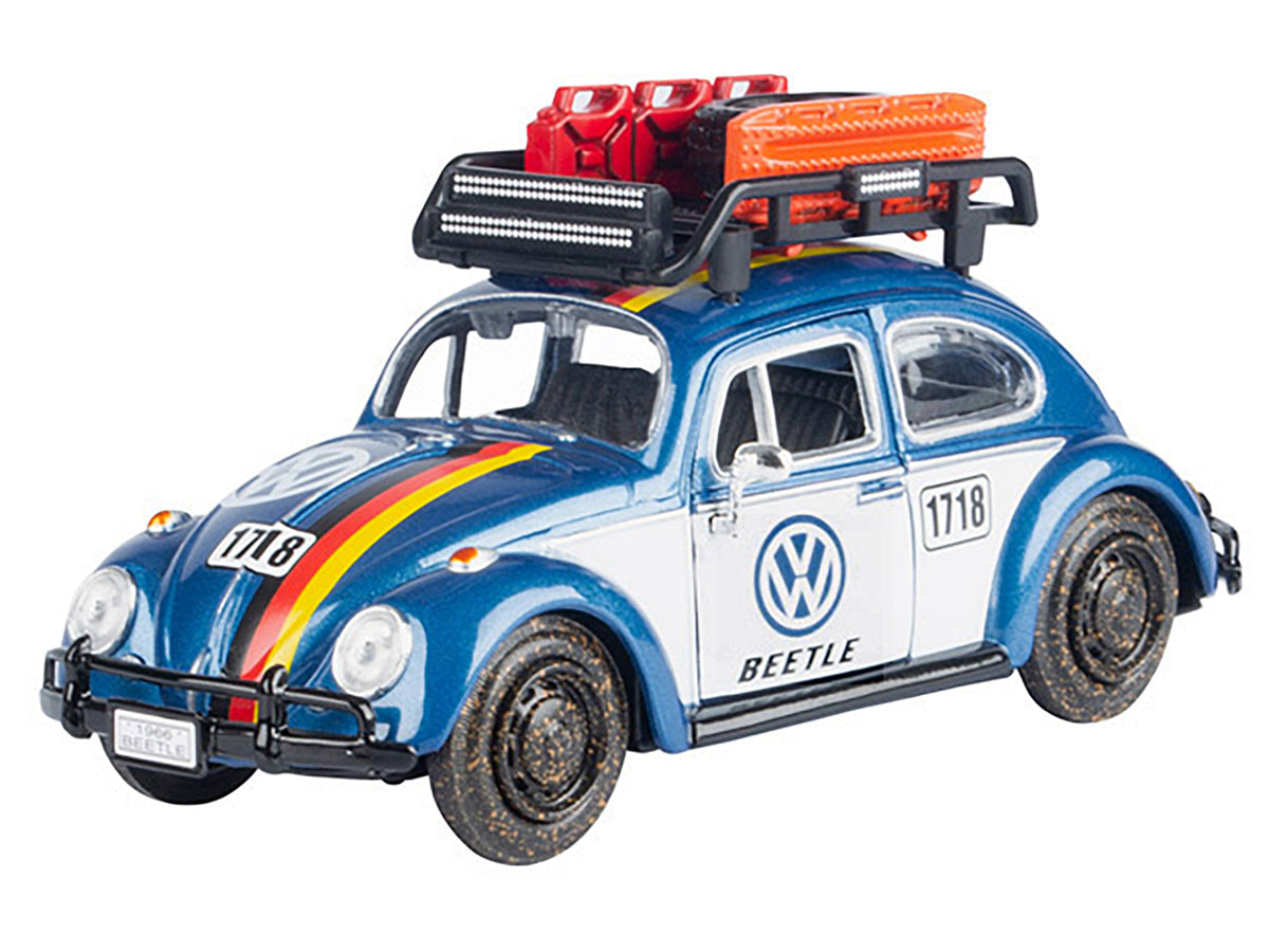 1966 Volkswagen Beetle Off Road #1718 Blue Metallic and White with German Flag Stripes and Roof Rack Accessories 1/24 Diecast Model Car by Motormax - image 2