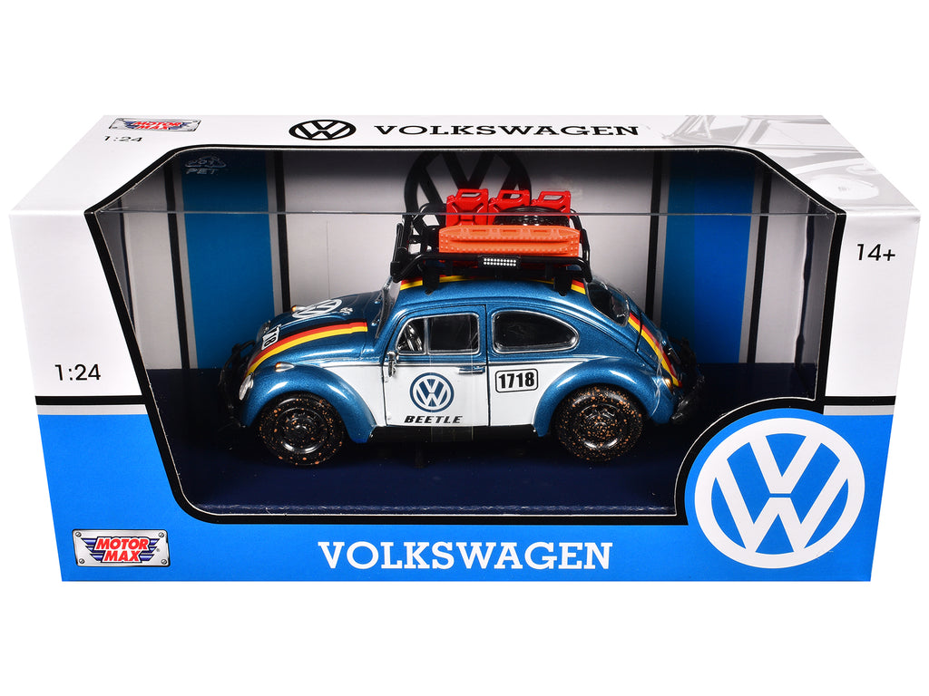 1966 Volkswagen Beetle Off Road #1718 Blue Metallic and White with German Flag Stripes and Roof Rack Accessories 1/24 Diecast Model Car by Motormax - image 3