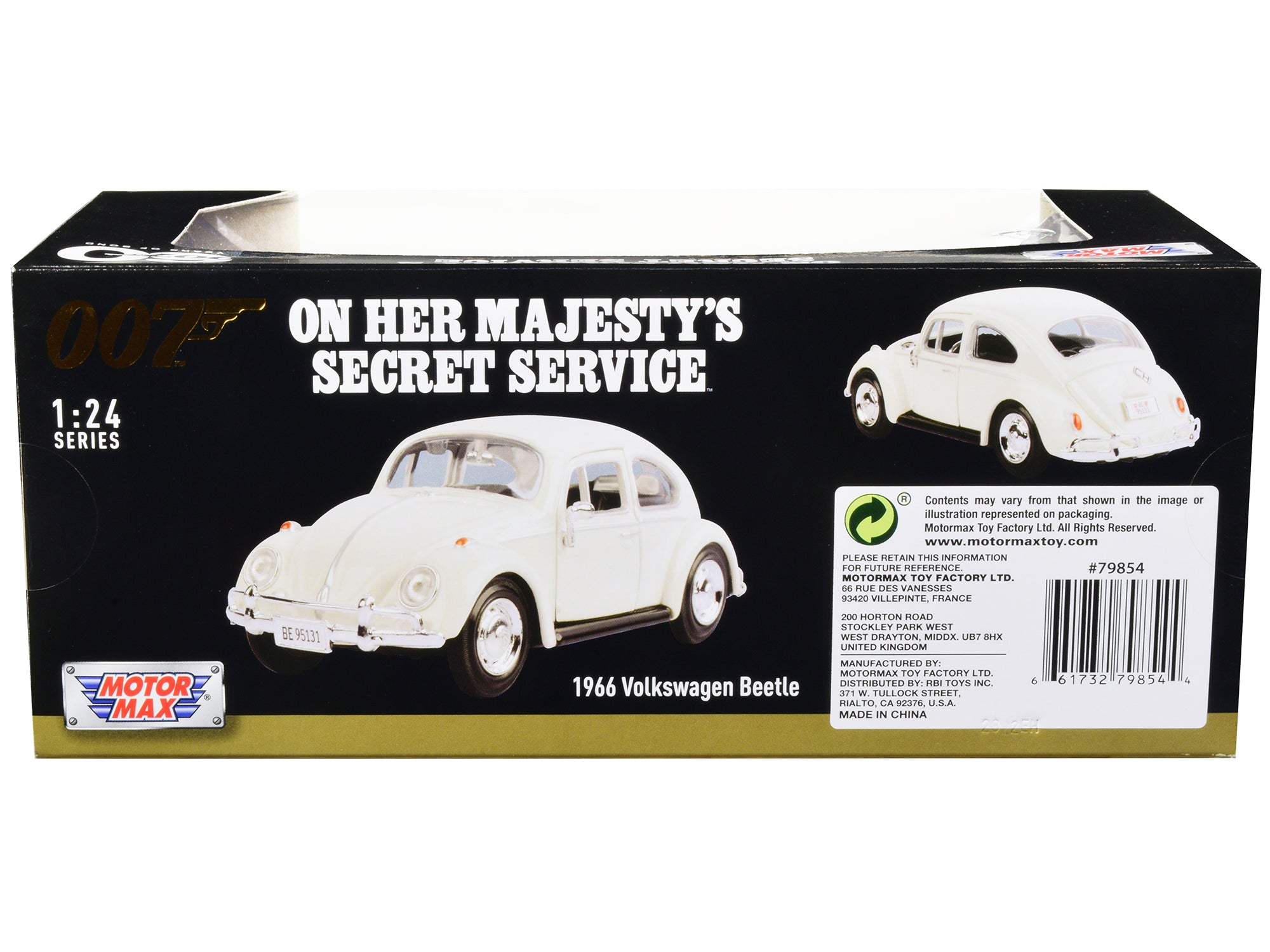 1966 Volkswagen Beetle White James Bond 007 "On Her Majesty's Secret Service" (1969) Movie "James Bond Collection" Series 1/24 Diecast Model Car by Motormax - image 2