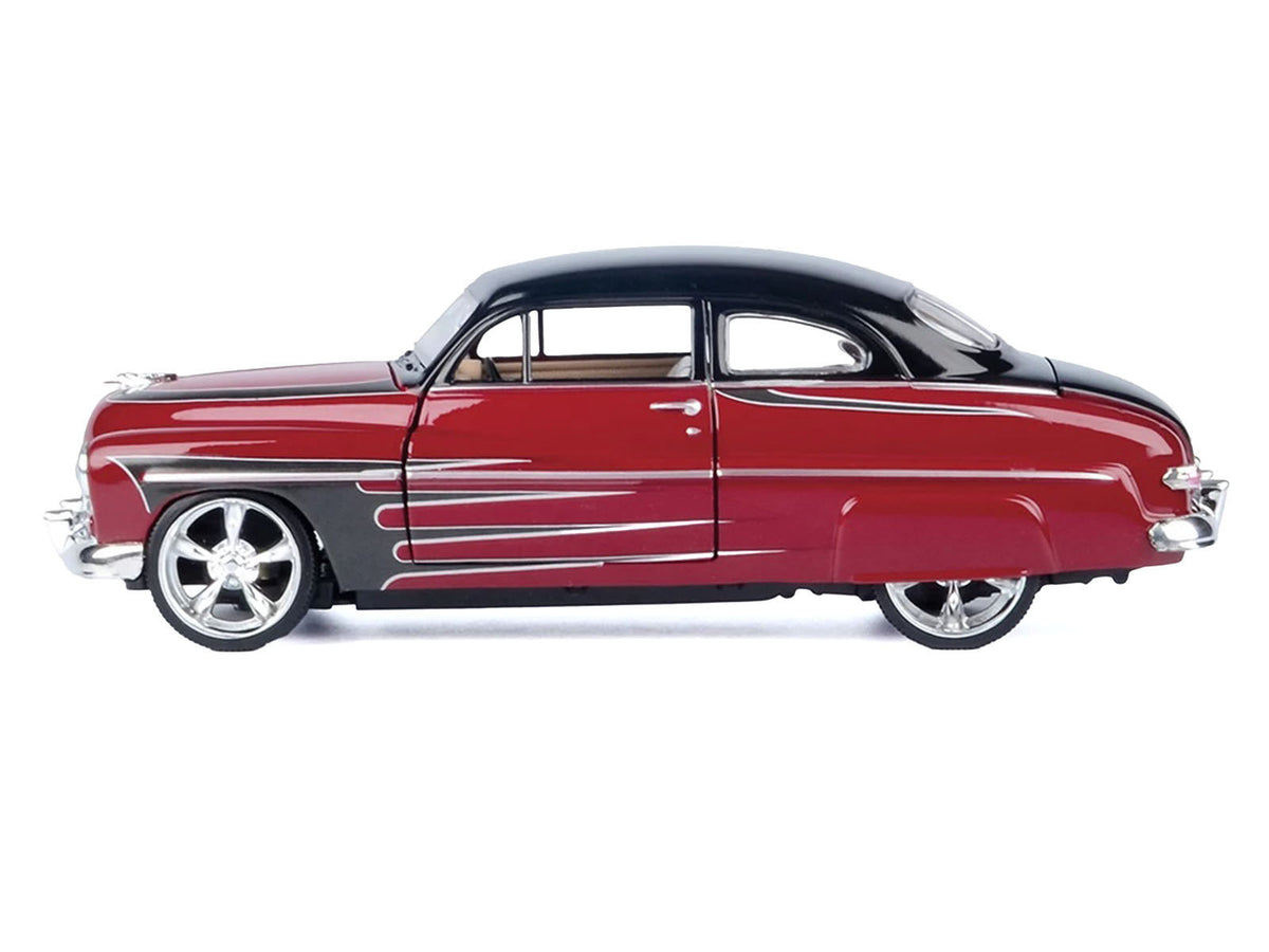1949 Mercury Coupe Red Metallic with Black Top and Gray Graphics "Kult Klassics" Series 1/24 Diecast Model Car by Motormax - image 2