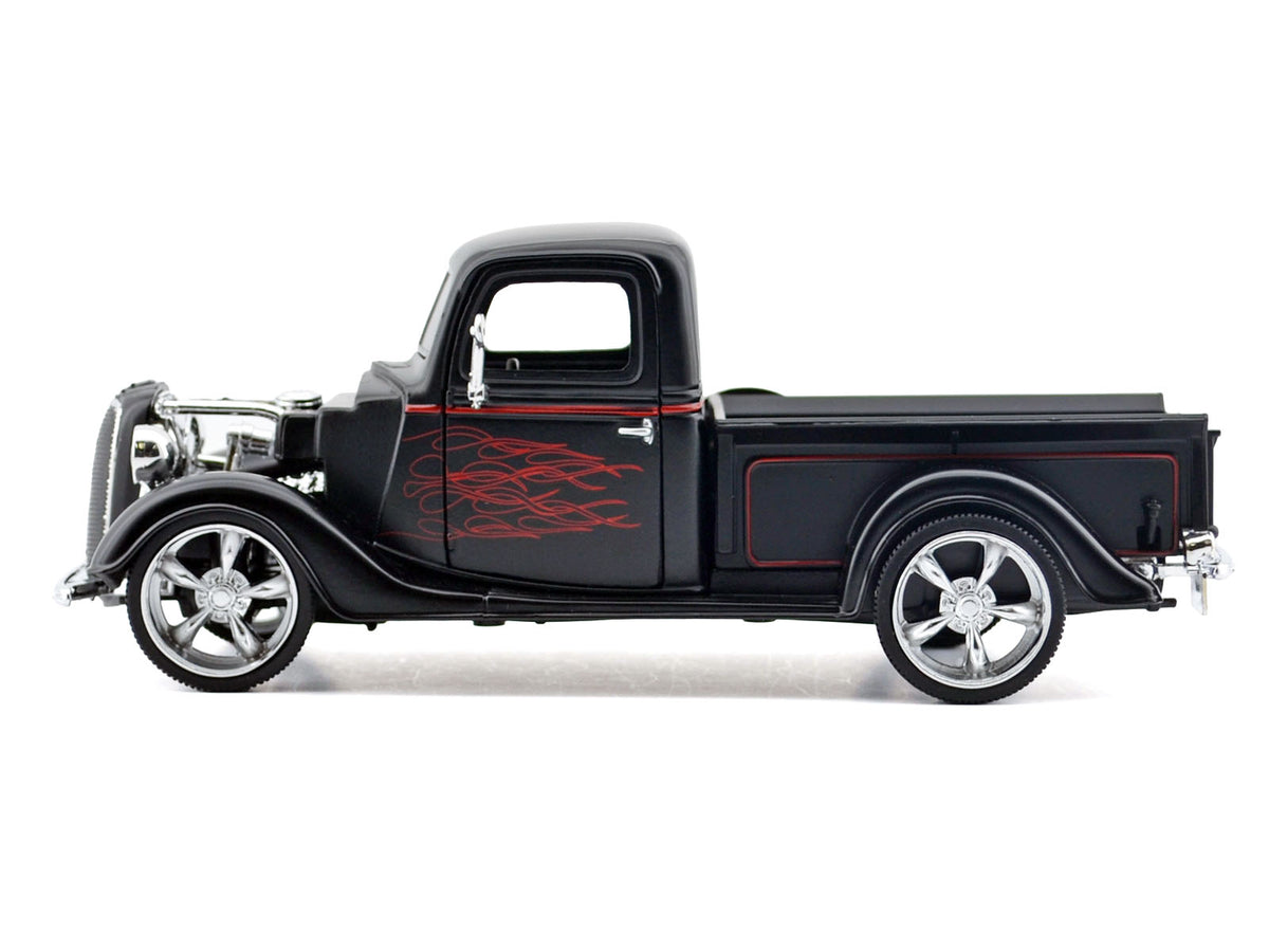 1937 Ford Pickup Truck Matt Black with Red Flame Graphics "Kult Klassics" Series 1/24 Diecast Model Car by Motormax - image 2