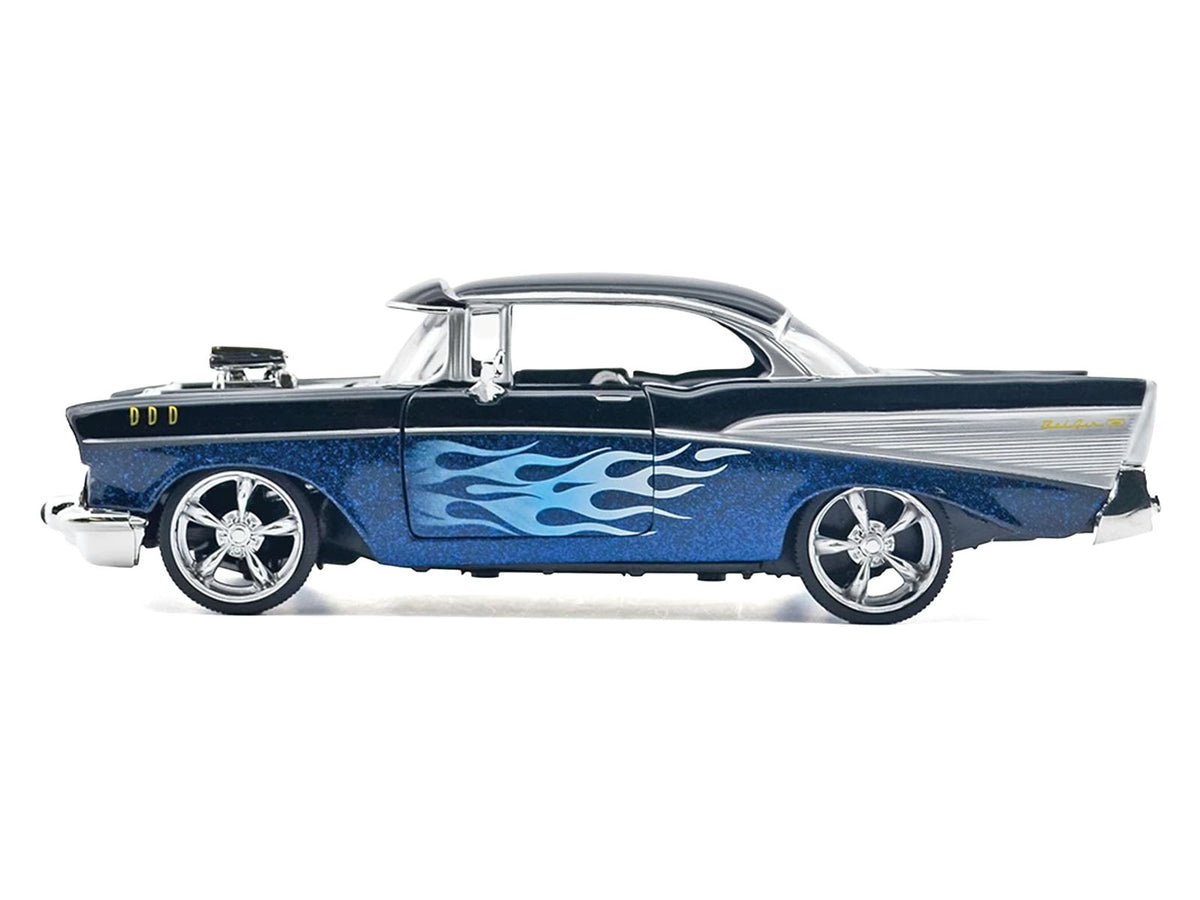 1957 Chevrolet Bel Air Black with Blue Flame Graphics "Kult Klassics" Series 1/24 Diecast Model Car by Motormax - image 2