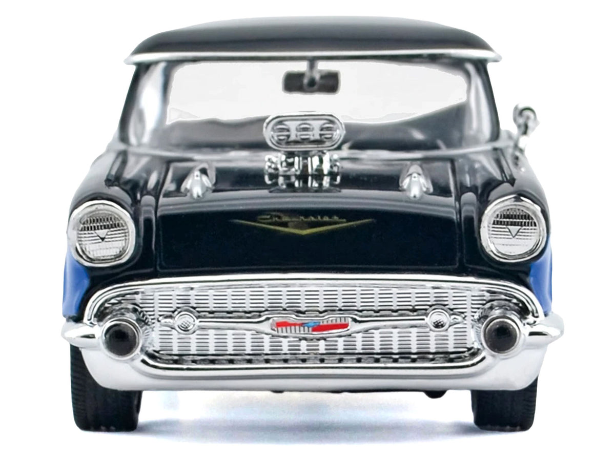 1957 Chevrolet Bel Air Black with Blue Flame Graphics "Kult Klassics" Series 1/24 Diecast Model Car by Motormax - image 3