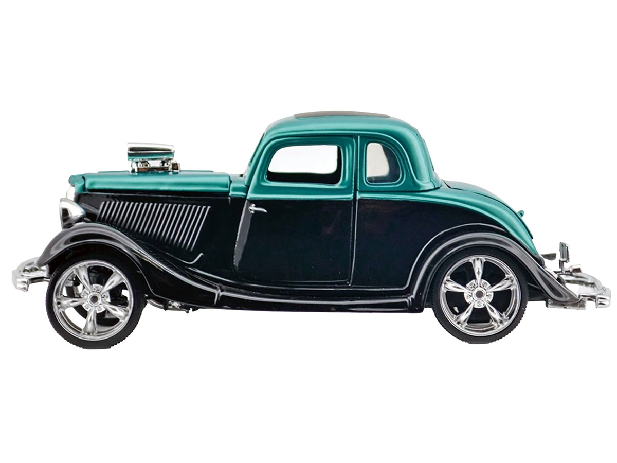 1934 Ford Coupe Turquoise Metallic and Black "Kult Klassics" Series 1/24 Diecast Model Car by Motormax - image 2