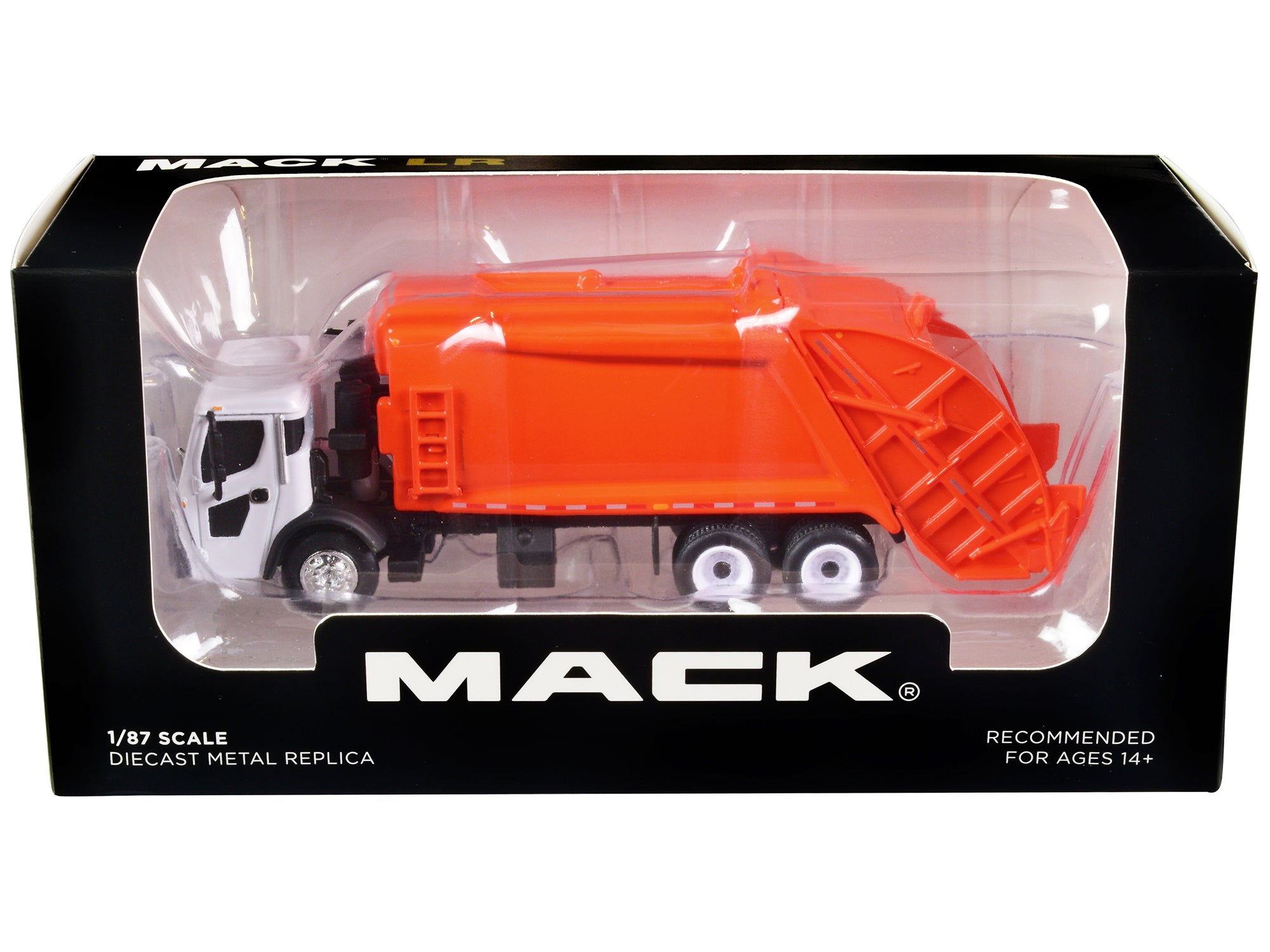 Mack LR with McNeilus Rear Load Refuse Body Orange and White 1/87 (HO) Diecast Model by First Gear
