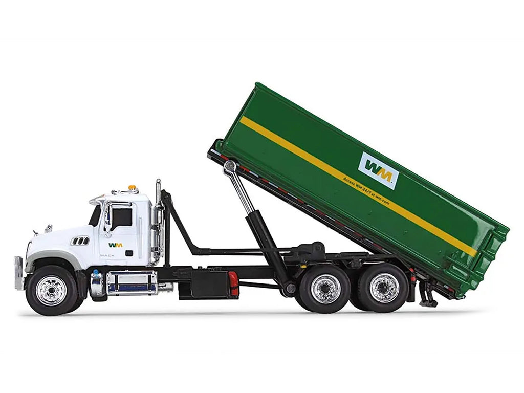 Mack Granite MP Refuse Garbage Truck with Tub-Style Roll-Off Container "Waste Management" White and Green 1/87 (HO) Diecast Model by First Gear - image 2