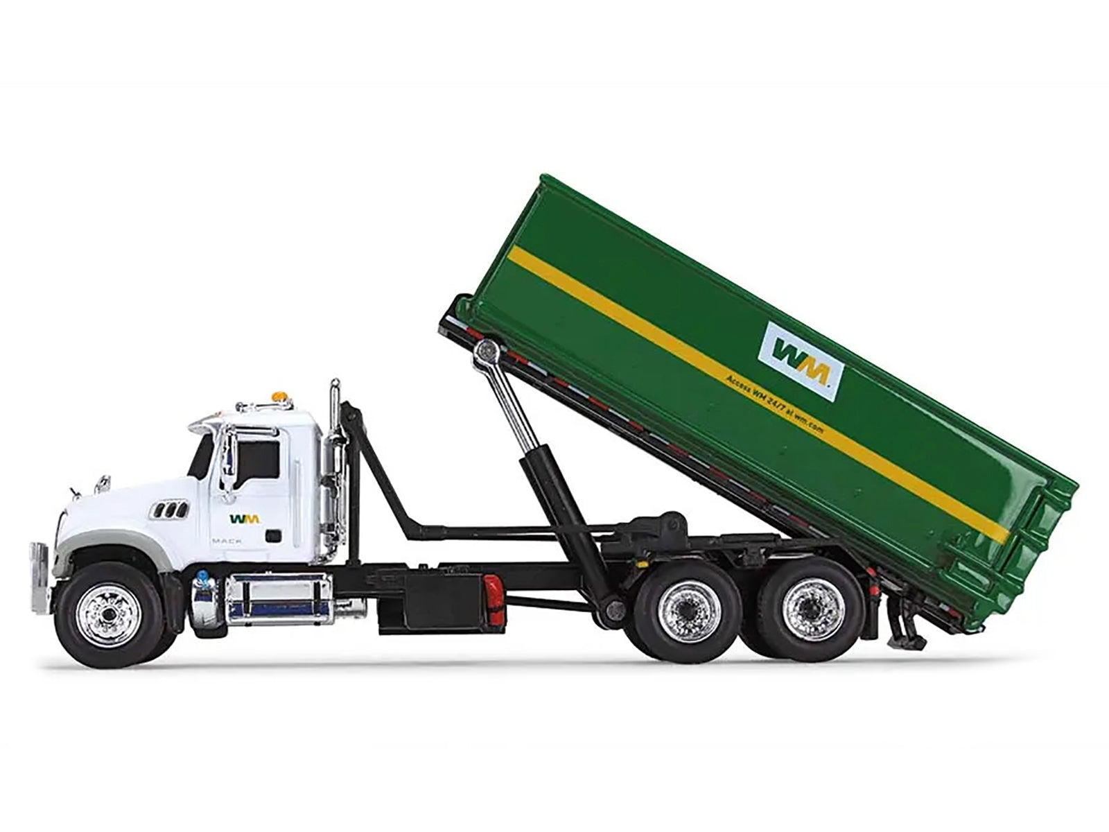Mack Granite MP Refuse Garbage Truck with Tub-Style Roll-Off Container "Waste Management" White and Green 1/87 (HO) Diecast Model by First Gear - image 2