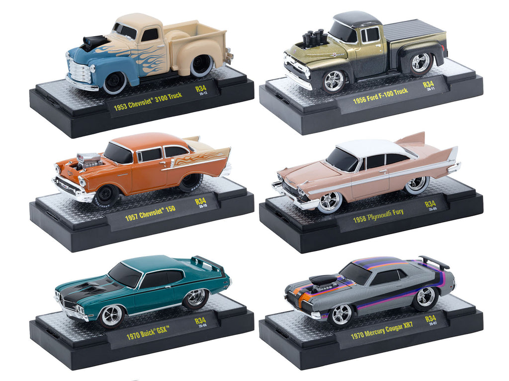 "Ground Pounders" 6 Cars Set Release #34 IN DISPLAY CASES Limited Edition 1/64 Diecast Model Cars by M2 Machines
