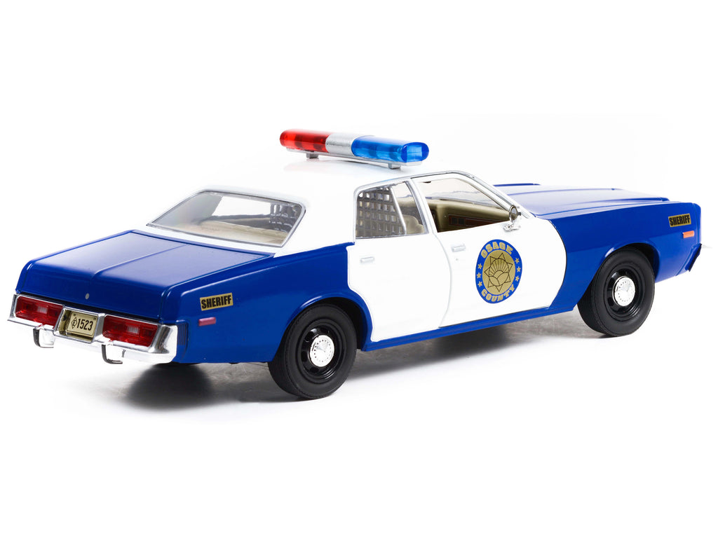 1975 Plymouth Fury "Osage County Sheriff" Blue and White 1/24 Diecast Model Car by Greenlight - image 3