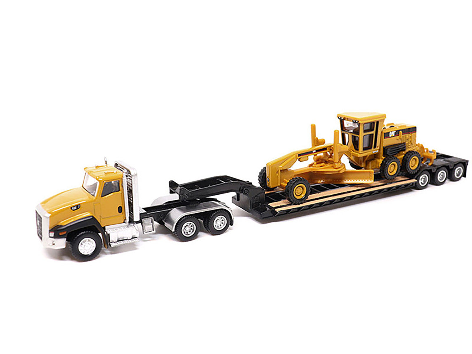 CAT Caterpillar CT660 Day Cab Tractor Yellow with Lowboy Trailer and CAT 163H Motor Grader Yellow 1/87 (HO) Diecast Model by Diecast Masters - image 2