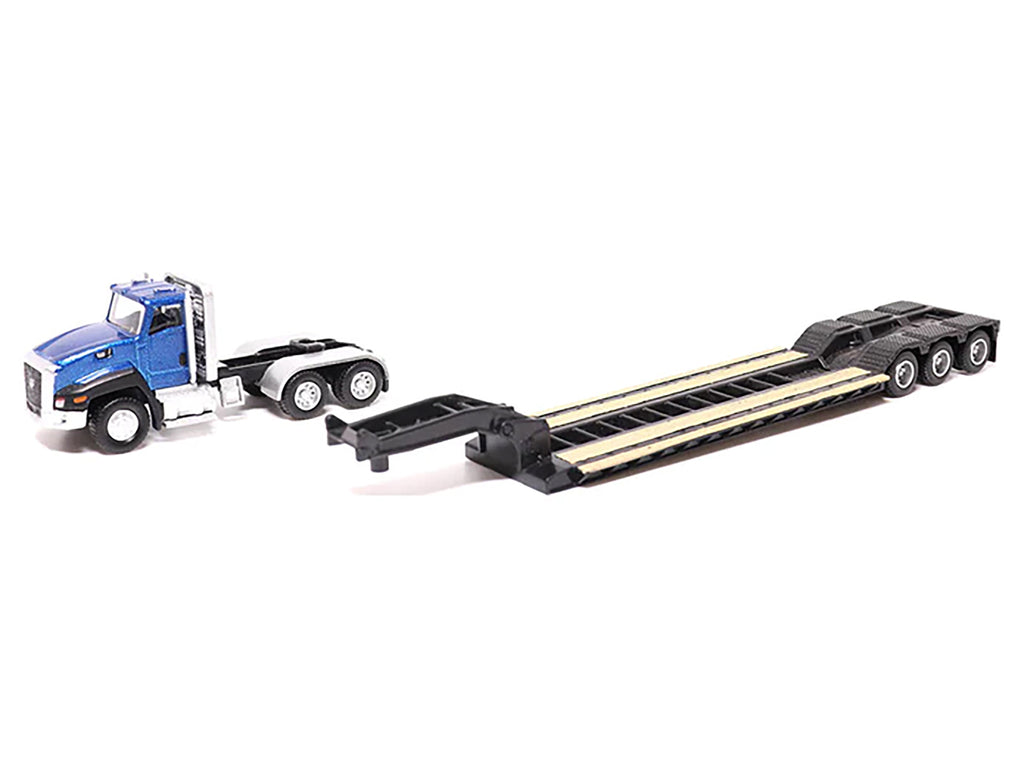 CAT Caterpillar CT660 Day Cab Tractor Blue Metallic with Lowboy Trailer and CAT 315C L Hydraulic Excavator Yellow 1/87 (HO) Diecast Model by Diecast Masters - image 2