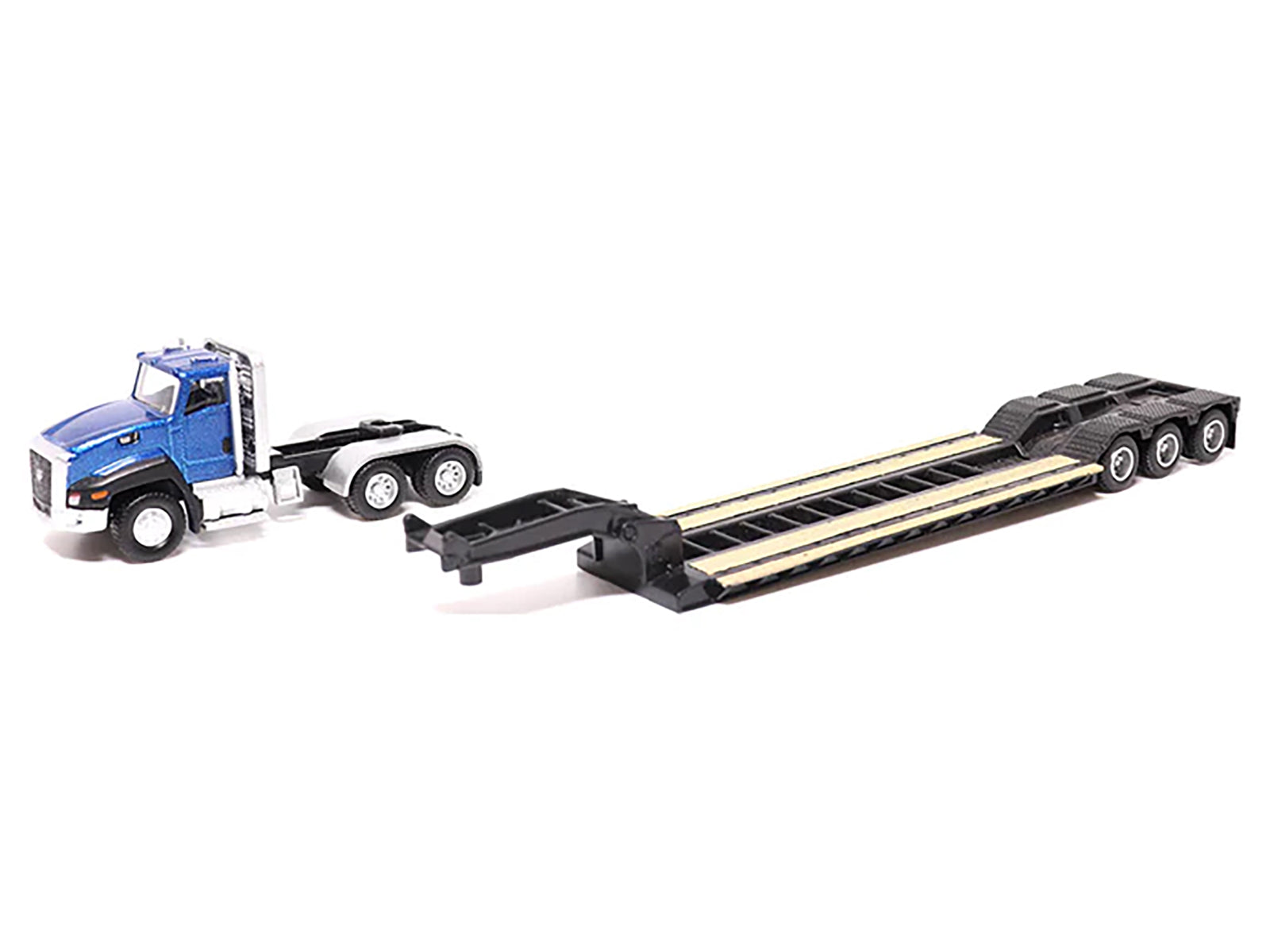 CAT Caterpillar CT660 Day Cab Tractor Blue Metallic with Lowboy Trailer and CAT 315C L Hydraulic Excavator Yellow 1/87 (HO) Diecast Model by Diecast Masters - image 2