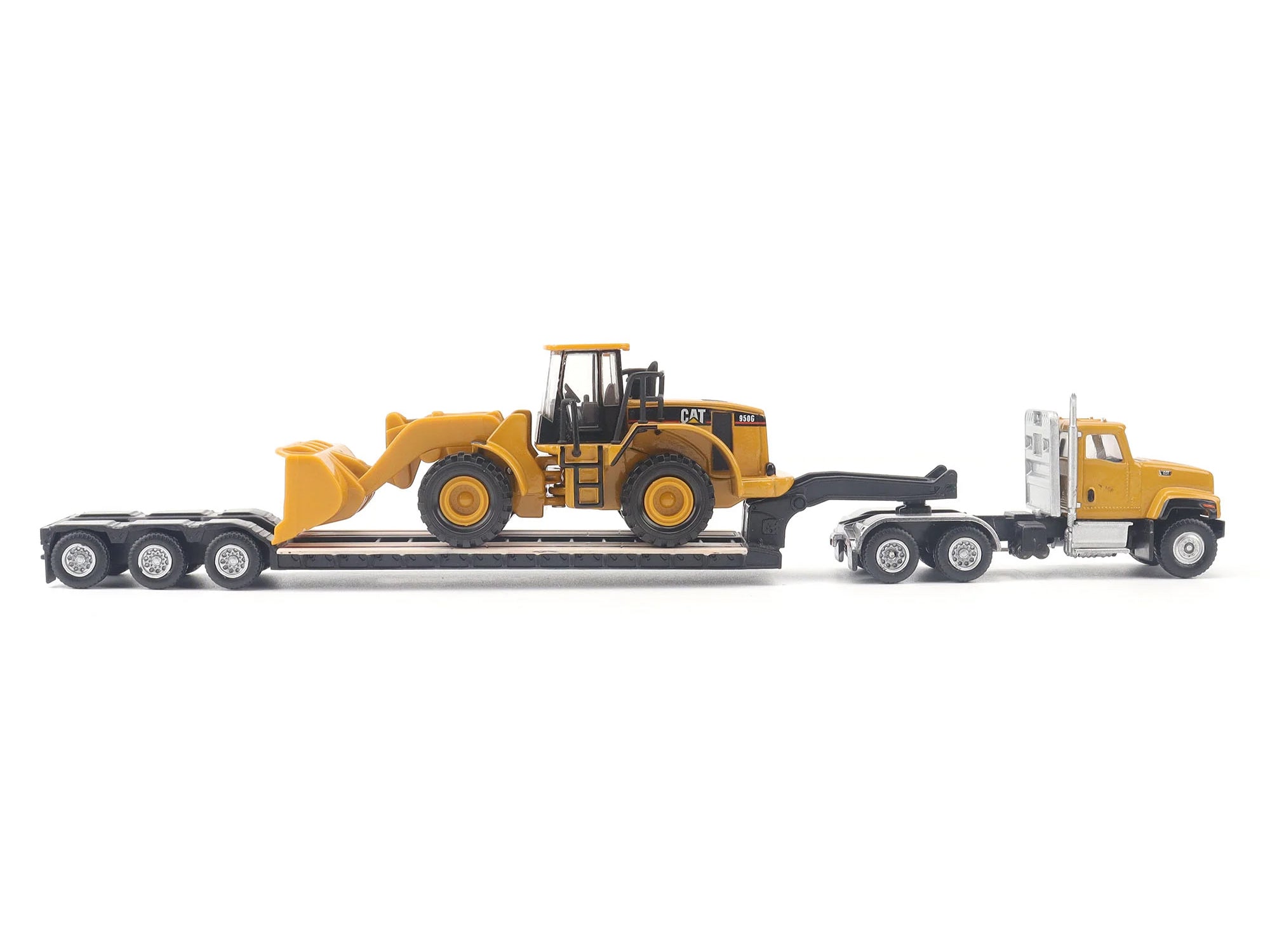 CAT Caterpillar CT681 Day Cab Tractor Yellow with Lowboy Trailer and CAT 950G Wheel Loader Yellow 1/87 (HO) Diecast Model by Diecast Masters - image 3