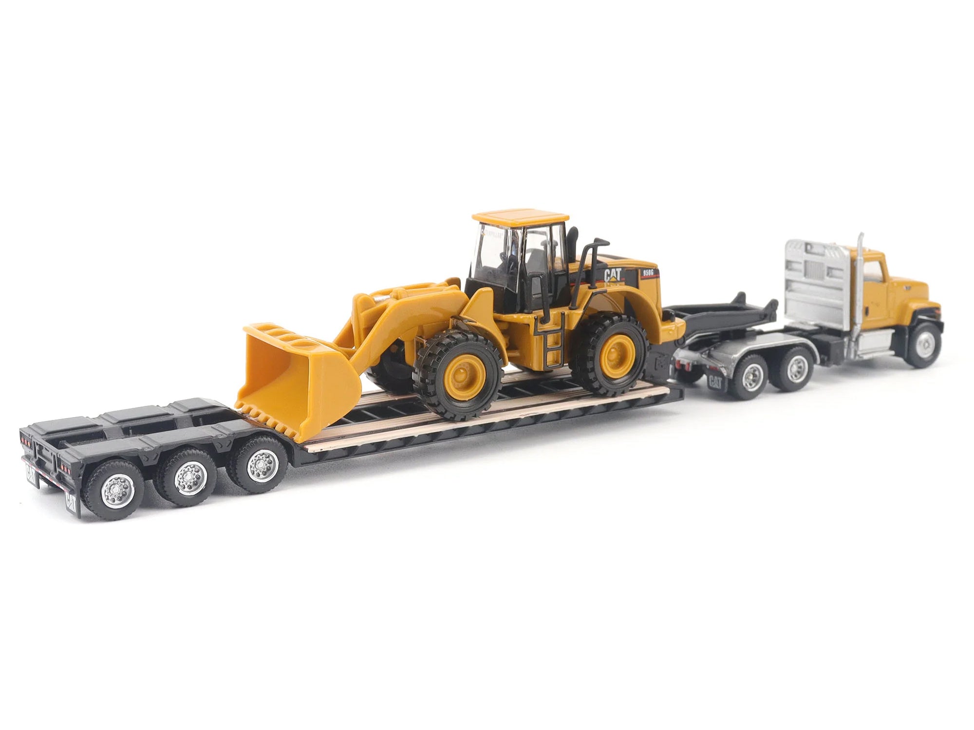 CAT Caterpillar CT681 Day Cab Tractor Yellow with Lowboy Trailer and CAT 950G Wheel Loader Yellow 1/87 (HO) Diecast Model by Diecast Masters - image 2
