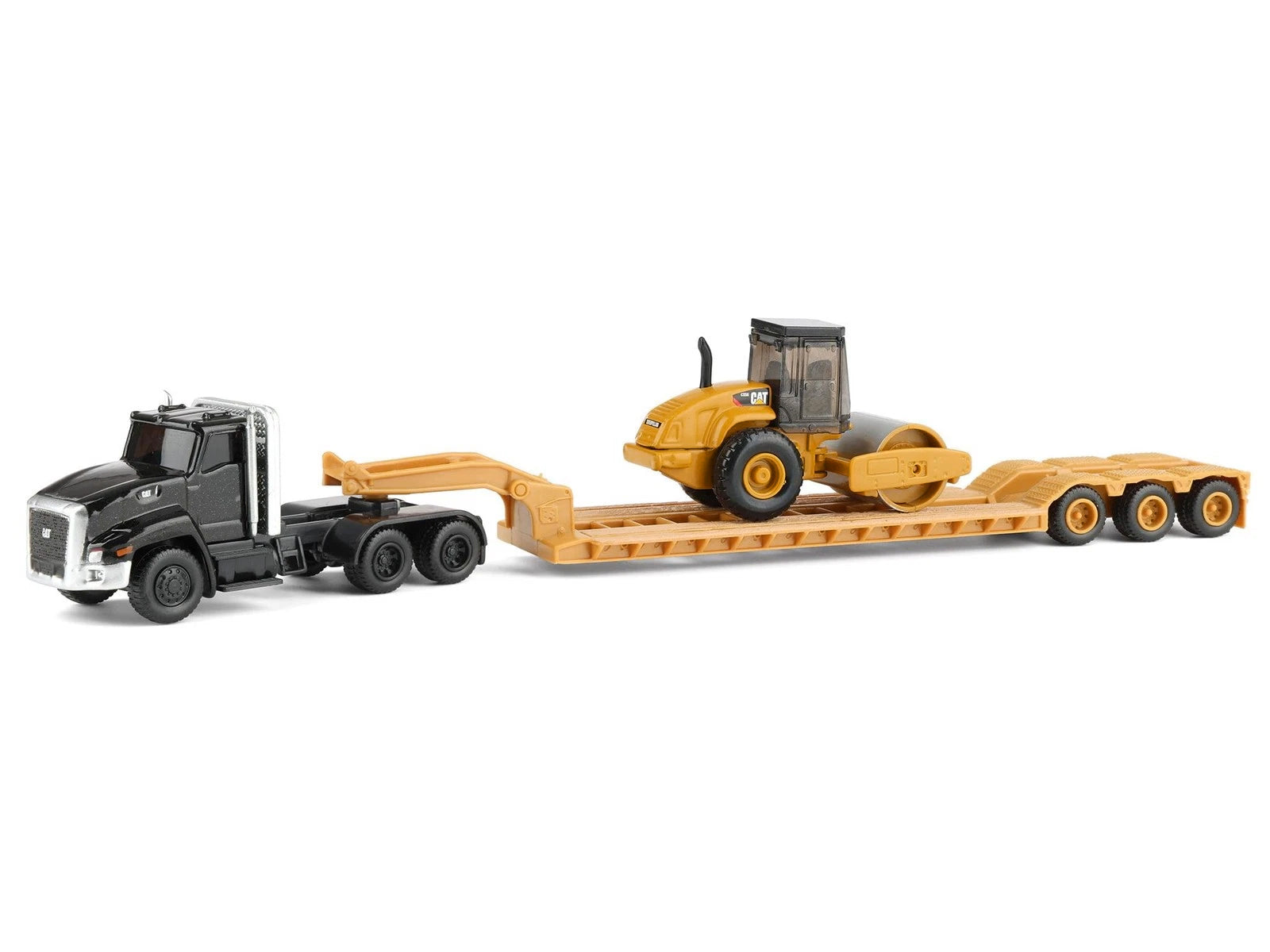 Kenworth T880 Tractor Black with Lowboy Trailer and CAT Roller Yellow 1/87 (HO) Diecast Model by Diecast Masters - image 2