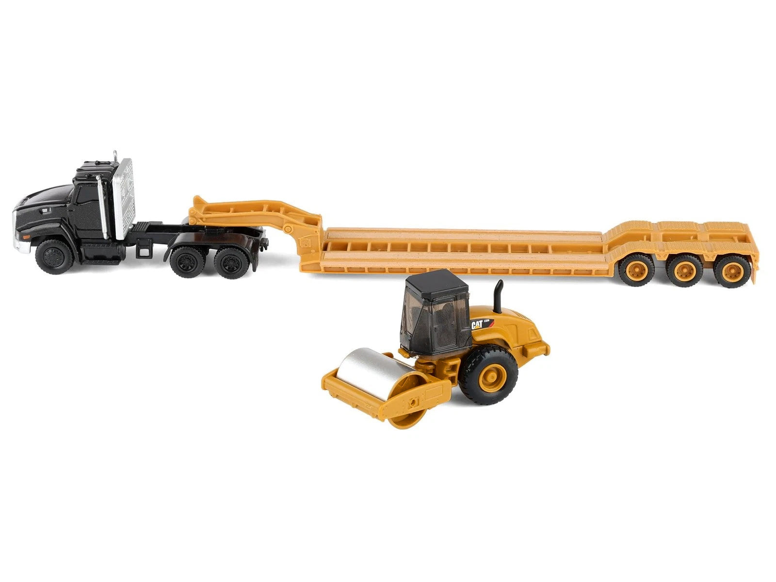 Kenworth T880 Tractor Black with Lowboy Trailer and CAT Roller Yellow 1/87 (HO) Diecast Model by Diecast Masters - image 3