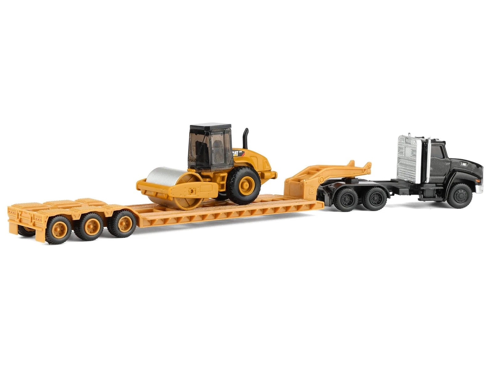 Kenworth T880 Tractor Black with Lowboy Trailer and CAT Roller Yellow 1/87 (HO) Diecast Model by Diecast Masters - image 5