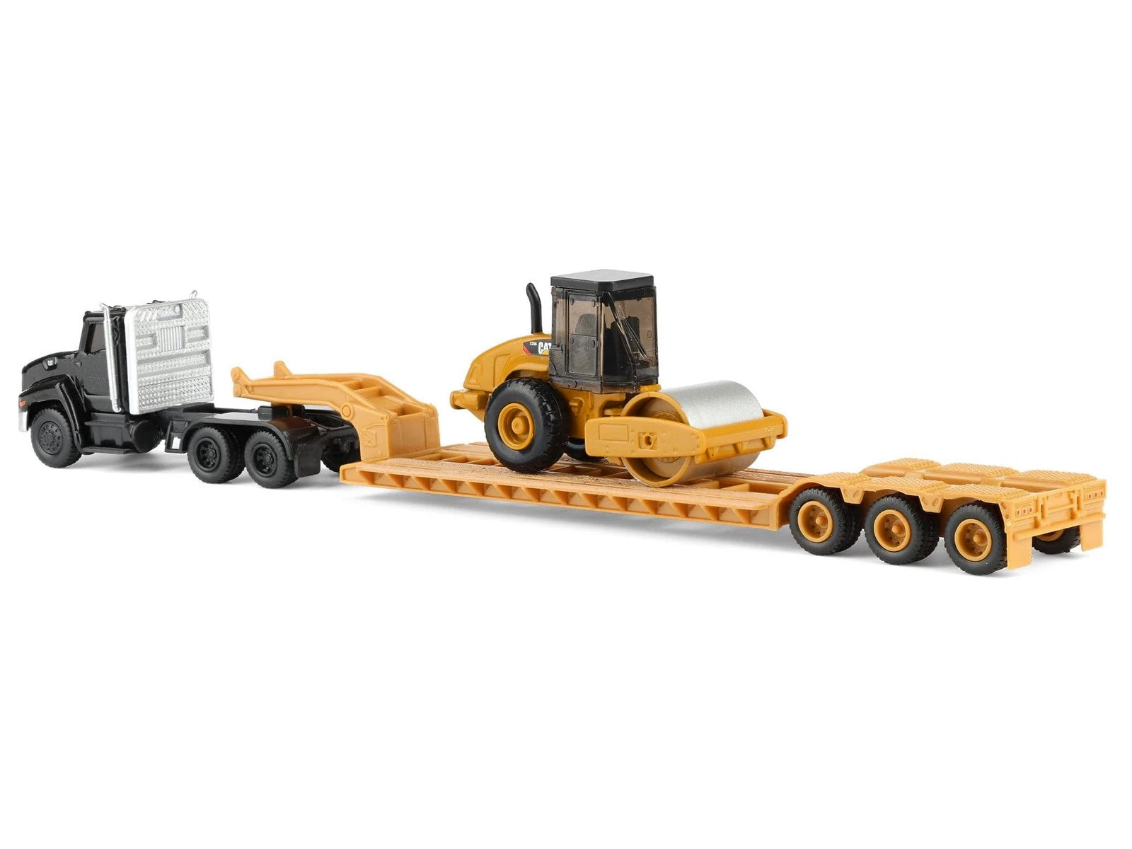 Kenworth T880 Tractor Black with Lowboy Trailer and CAT Roller Yellow 1/87 (HO) Diecast Model by Diecast Masters - image 4