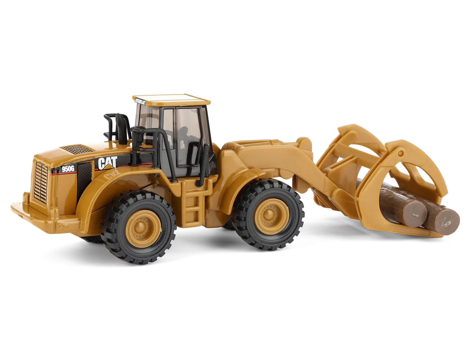 CAT Caterpillar 950G Wheel Loader Yellow with Log Fork and Wood Log Accessories 1/87 (HO) Diecast Model by Diecast Masters - image 3