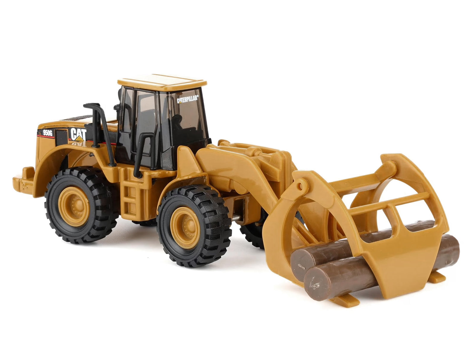 CAT Caterpillar 950G Wheel Loader Yellow with Log Fork and Wood Log Accessories 1/87 (HO) Diecast Model by Diecast Masters - image 2
