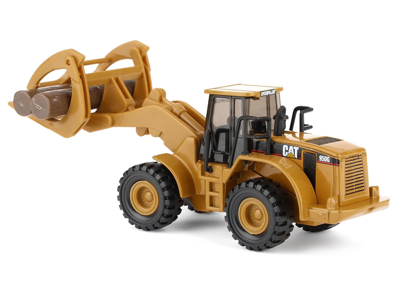 CAT Caterpillar 950G Wheel Loader Yellow with Log Fork and Wood Log Accessories 1/87 (HO) Diecast Model by Diecast Masters - image 4