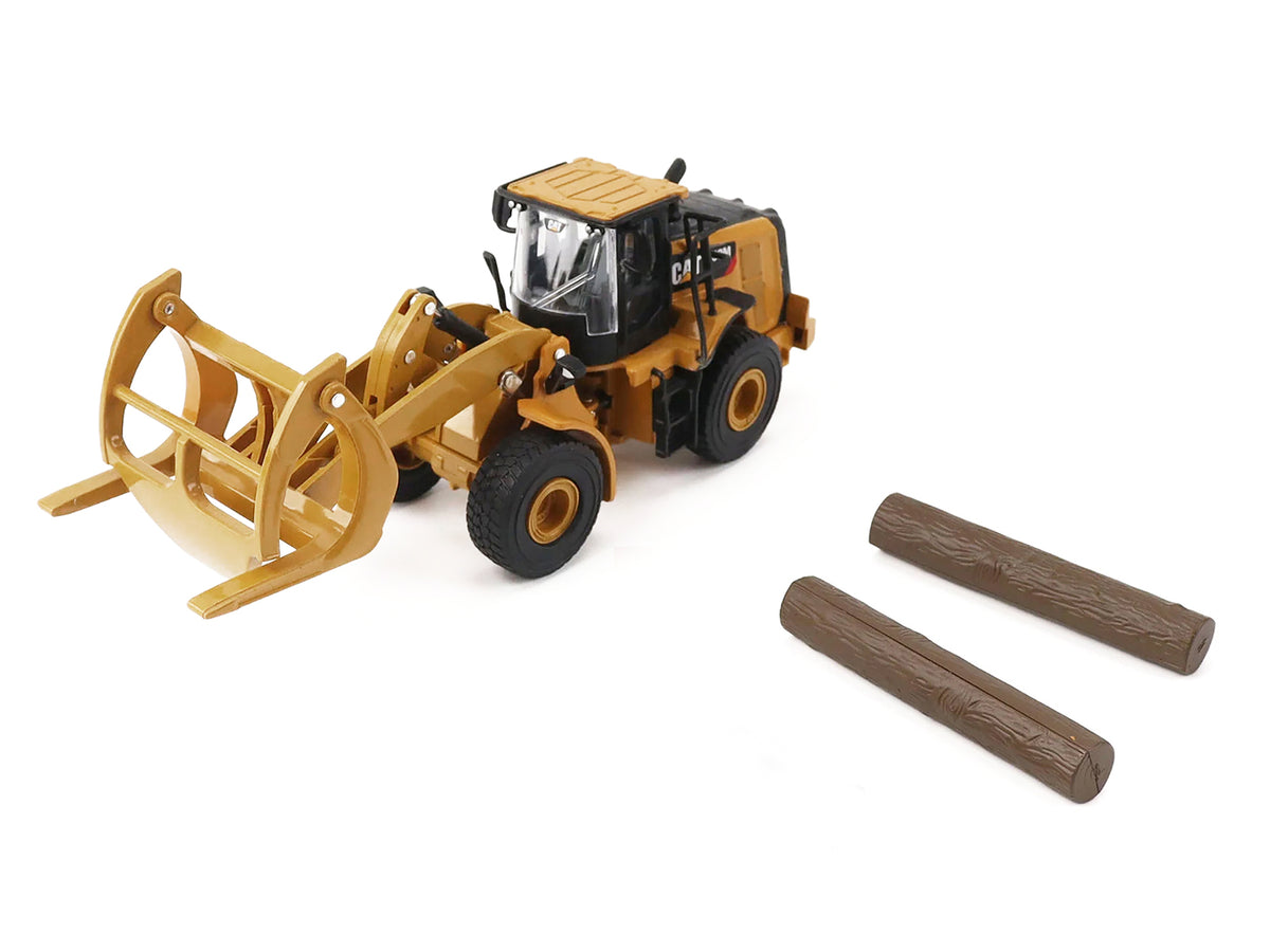 CAT Caterpillar 950M Wheel Loader Yellow with Log fork and Wood Log 1/64 Diecast Model by Diecast Master - image 2