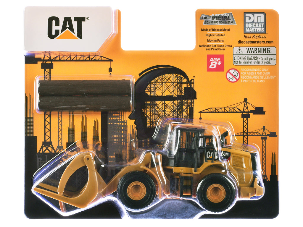 CAT Caterpillar 950M Wheel Loader Yellow with Log fork and Wood Log 1/64 Diecast Model by Diecast Master - image 3