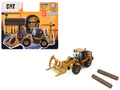 CAT Caterpillar 950M Wheel Loader Yellow with Log fork and Wood Log 1/64 Diecast Model by Diecast Master