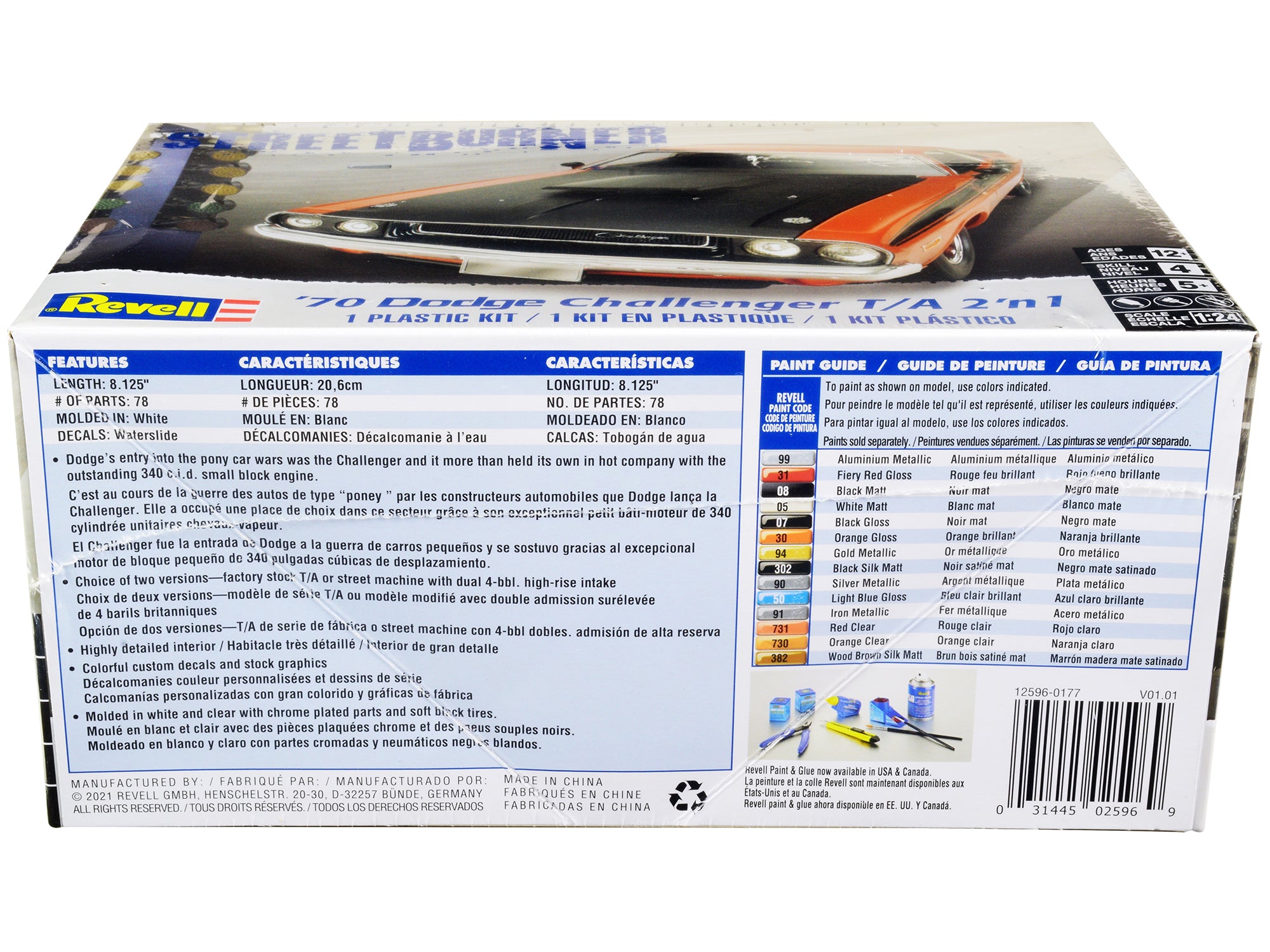Level 4 Model Kit 1970 Dodge Challenger T/A "Streetburner" 2-in-1 Kit 1/24 Scale Model by Revell - image 3