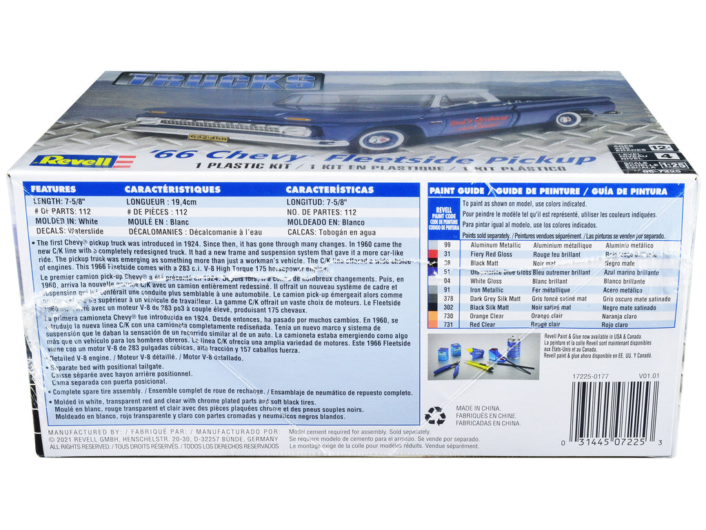 Level 4 Model Kit 1966 Chevrolet Fleetside Pickup Truck 1/25 Scale Model by Revell - image 3