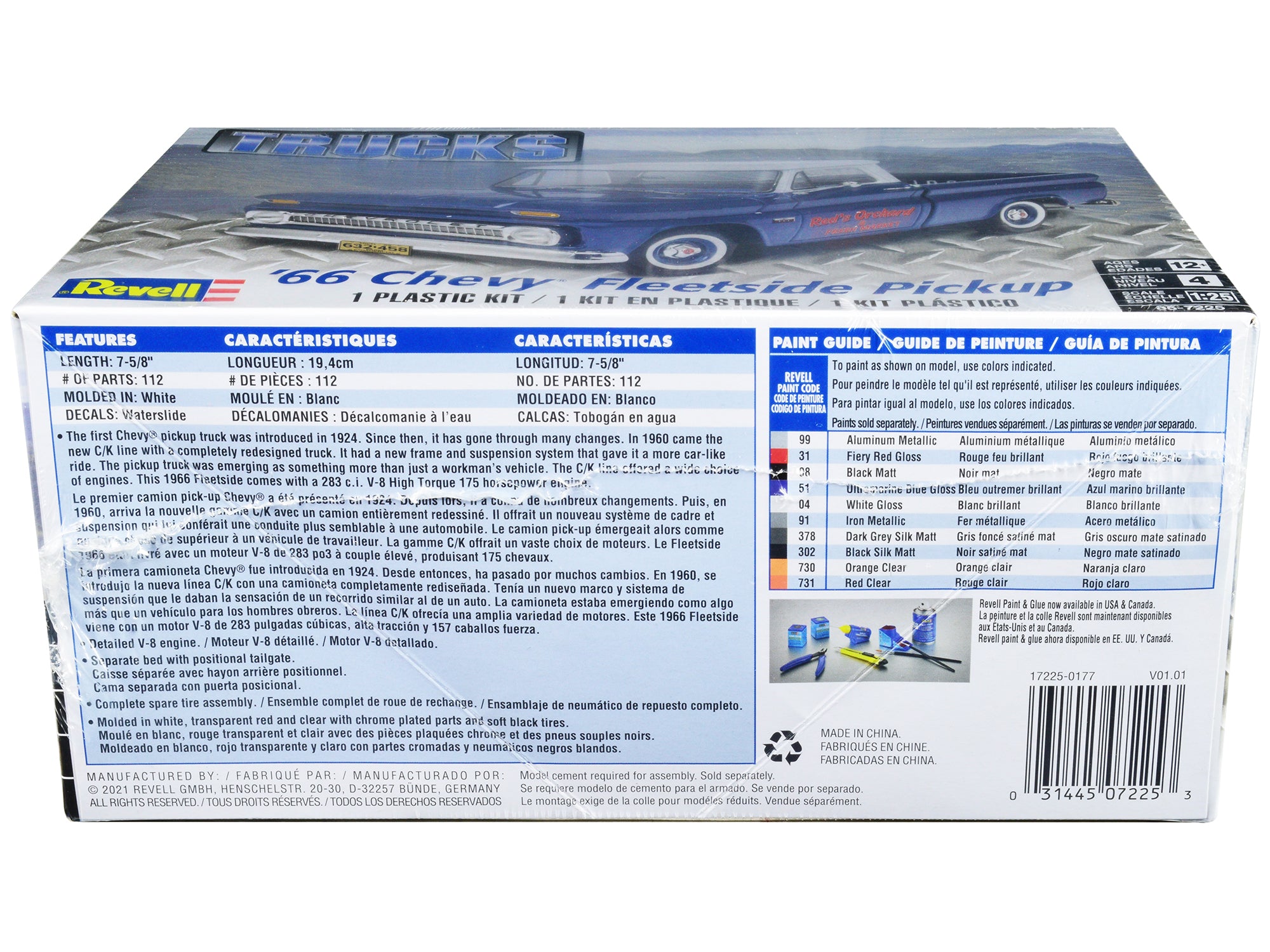 Level 4 Model Kit 1966 Chevrolet Fleetside Pickup Truck 1/25 Scale Model by Revell - image 3