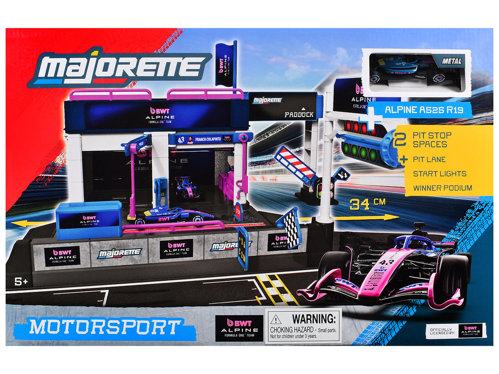 "BWT Alpine Formula One Team" (2025) Pit Stop Playset with Alpine A525 R19 1/64 Diecast Model Car by Majorette - image 3