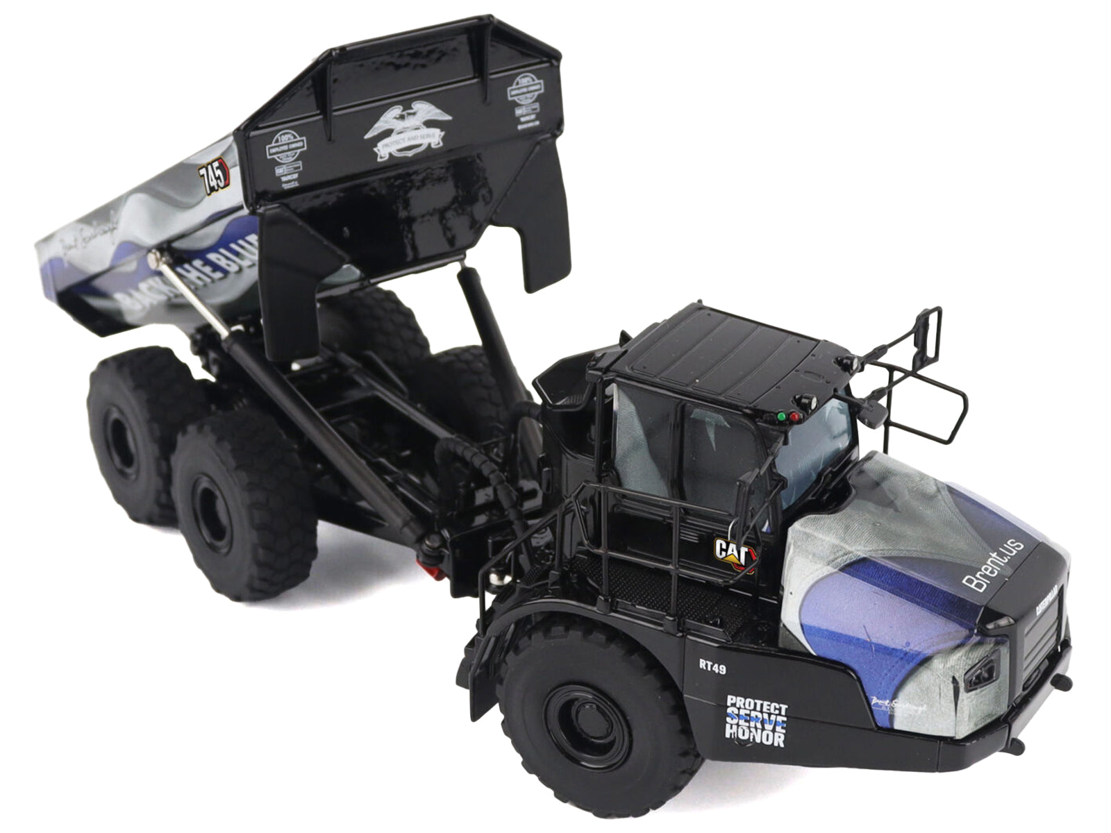 CAT Caterpillar 745 Articulated Dump Truck "Brent Scarbrough & Co. - Back the Blue" Black with Graphics "High Line" Series 1/50 Diecast Model by Diecast Masters - image 2
