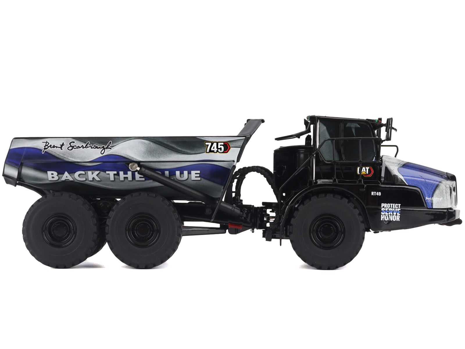 CAT Caterpillar 745 Articulated Dump Truck "Brent Scarbrough & Co. - Back the Blue" Black with Graphics "High Line" Series 1/50 Diecast Model by Diecast Masters - image 4