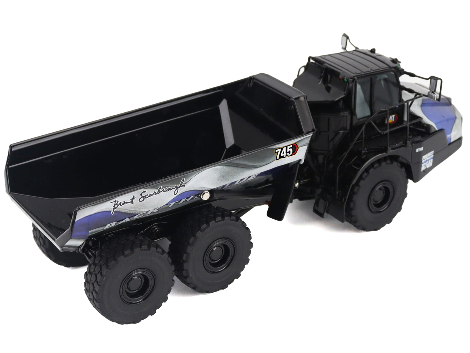 CAT Caterpillar 745 Articulated Dump Truck "Brent Scarbrough & Co. - Back the Blue" Black with Graphics "High Line" Series 1/50 Diecast Model by Diecast Masters - image 3