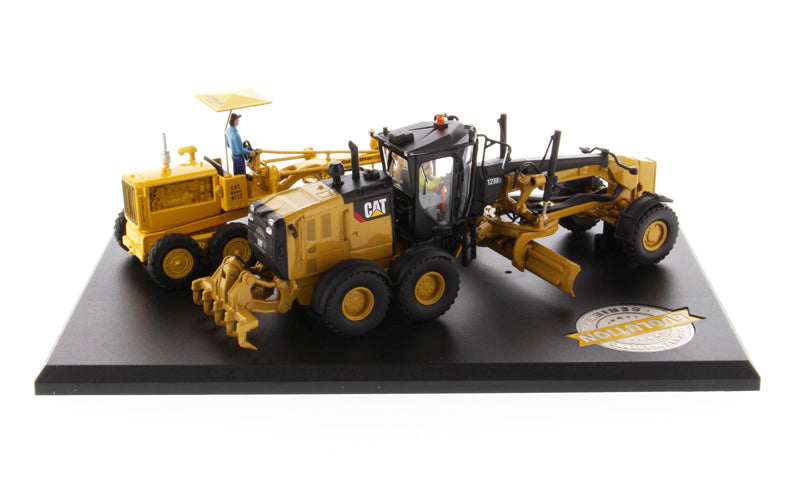 Cat Caterpillar No. 12 Motor Grader (Circa 1939-1959) and Cat Caterpillar 12M3 Motor Grader (Current) with Operators "Evolution Series" Set of 2 pieces 1/50 Diecast Models by Diecast Masters - image 2