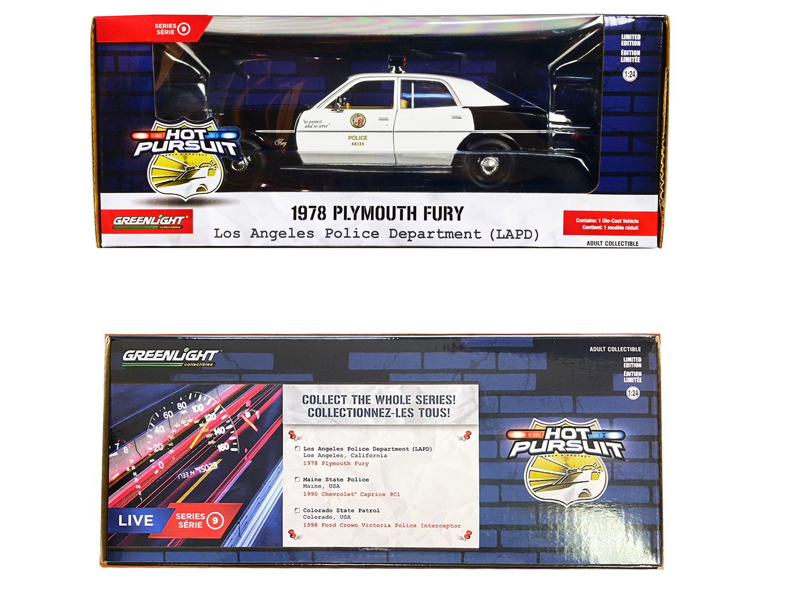 1978 Plymouth Fury Black and White "LAPD (Los Angeles Police Department)" "Hot Pursuit" Series 9 1/24 Diecast Model Car by Greenlight - image 3