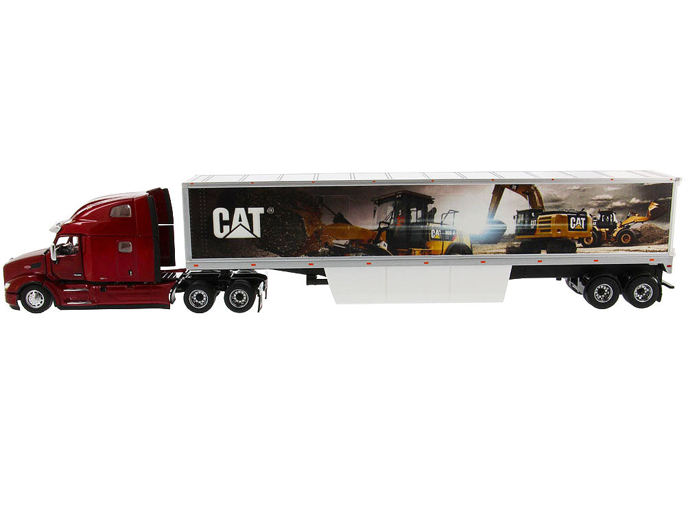 Peterbilt 579 UltraLoft Truck Tractor Red with "CAT Caterpillar" Mural Dry Van Trailer "Transport Series" 1/50 Diecast Model by Diecast Masters - image 2