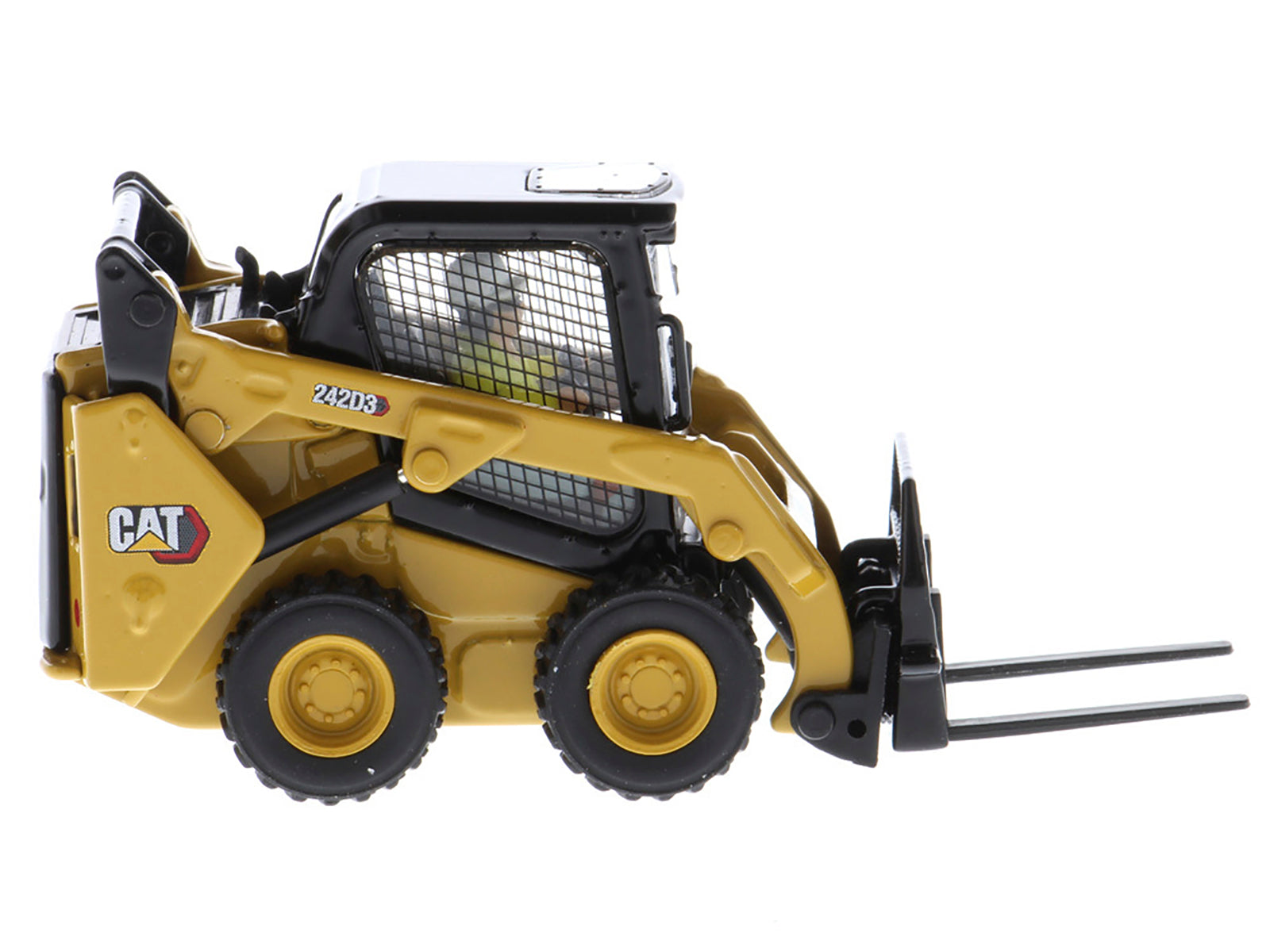 CAT Caterpillar 242D3 Wheeled Skid Steer Loader with Work Tools and Operator Yellow "High Line Series" 1/50 Diecast Model by Diecast Masters - image 2