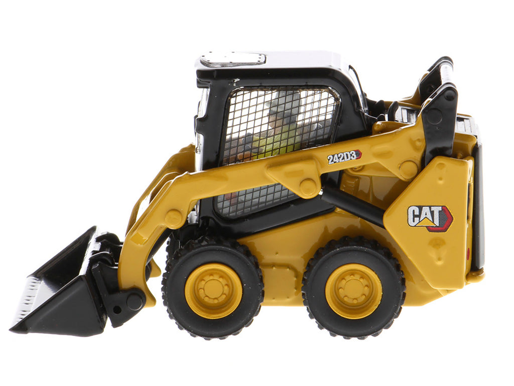CAT Caterpillar 242D3 Wheeled Skid Steer Loader with Work Tools and Operator Yellow "High Line Series" 1/50 Diecast Model by Diecast Masters - image 3