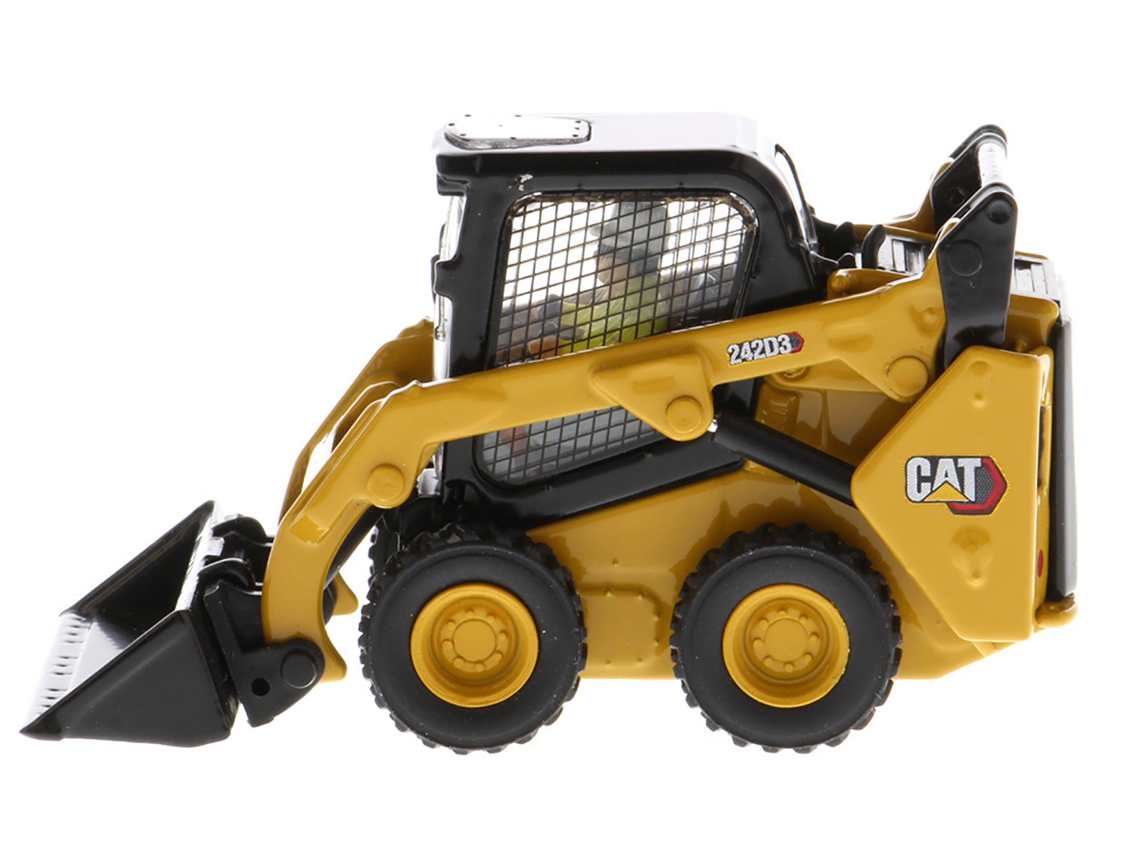 CAT Caterpillar 242D3 Wheeled Skid Steer Loader with Work Tools and Operator Yellow "High Line Series" 1/50 Diecast Model by Diecast Masters - image 3