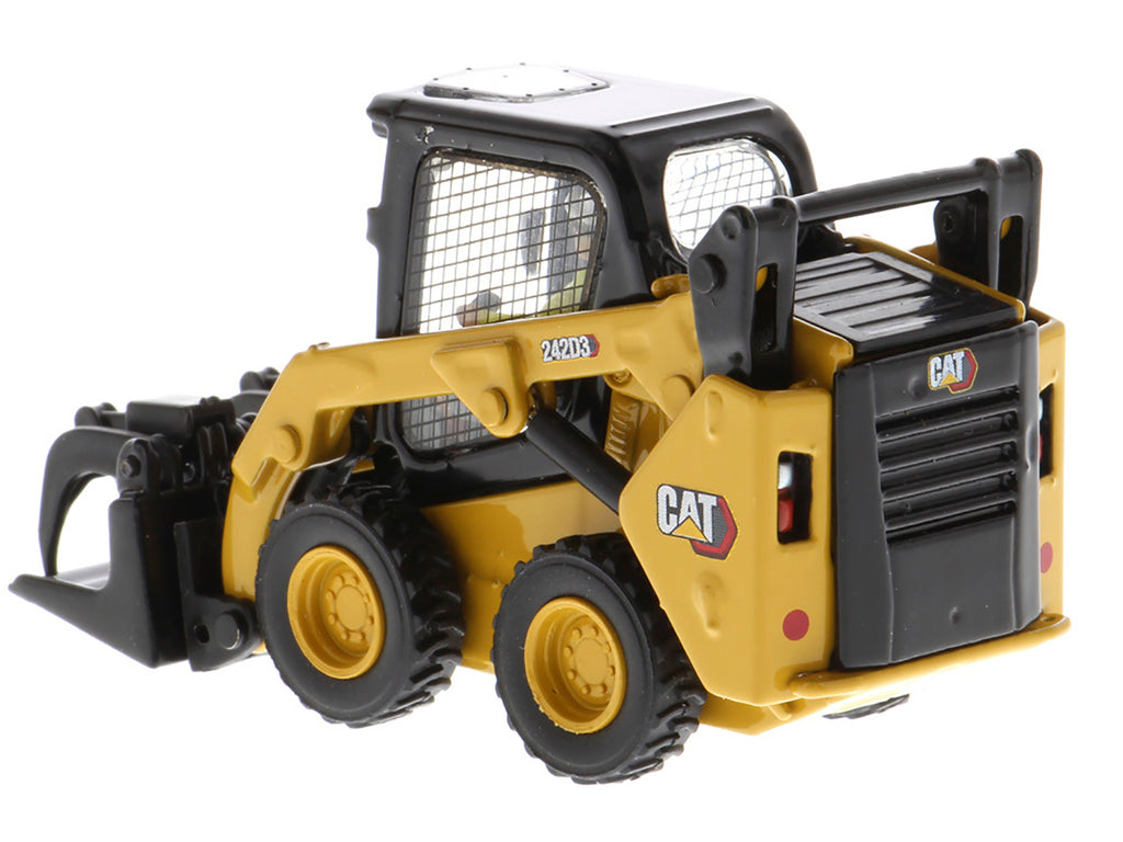 CAT Caterpillar 242D3 Wheeled Skid Steer Loader with Work Tools and Operator Yellow "High Line Series" 1/50 Diecast Model by Diecast Masters - image 4