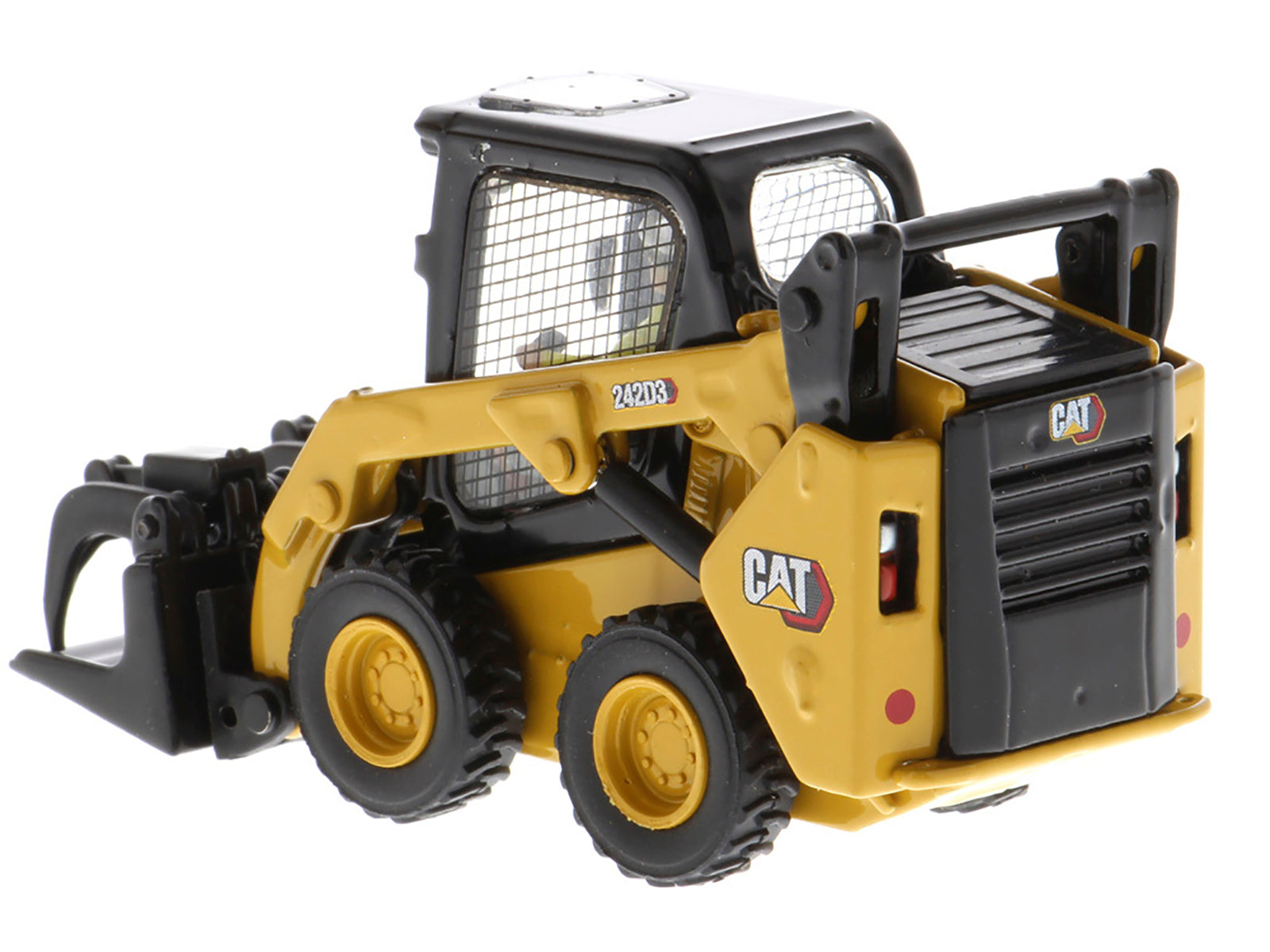 CAT Caterpillar 242D3 Wheeled Skid Steer Loader with Work Tools and Operator Yellow "High Line Series" 1/50 Diecast Model by Diecast Masters - image 4