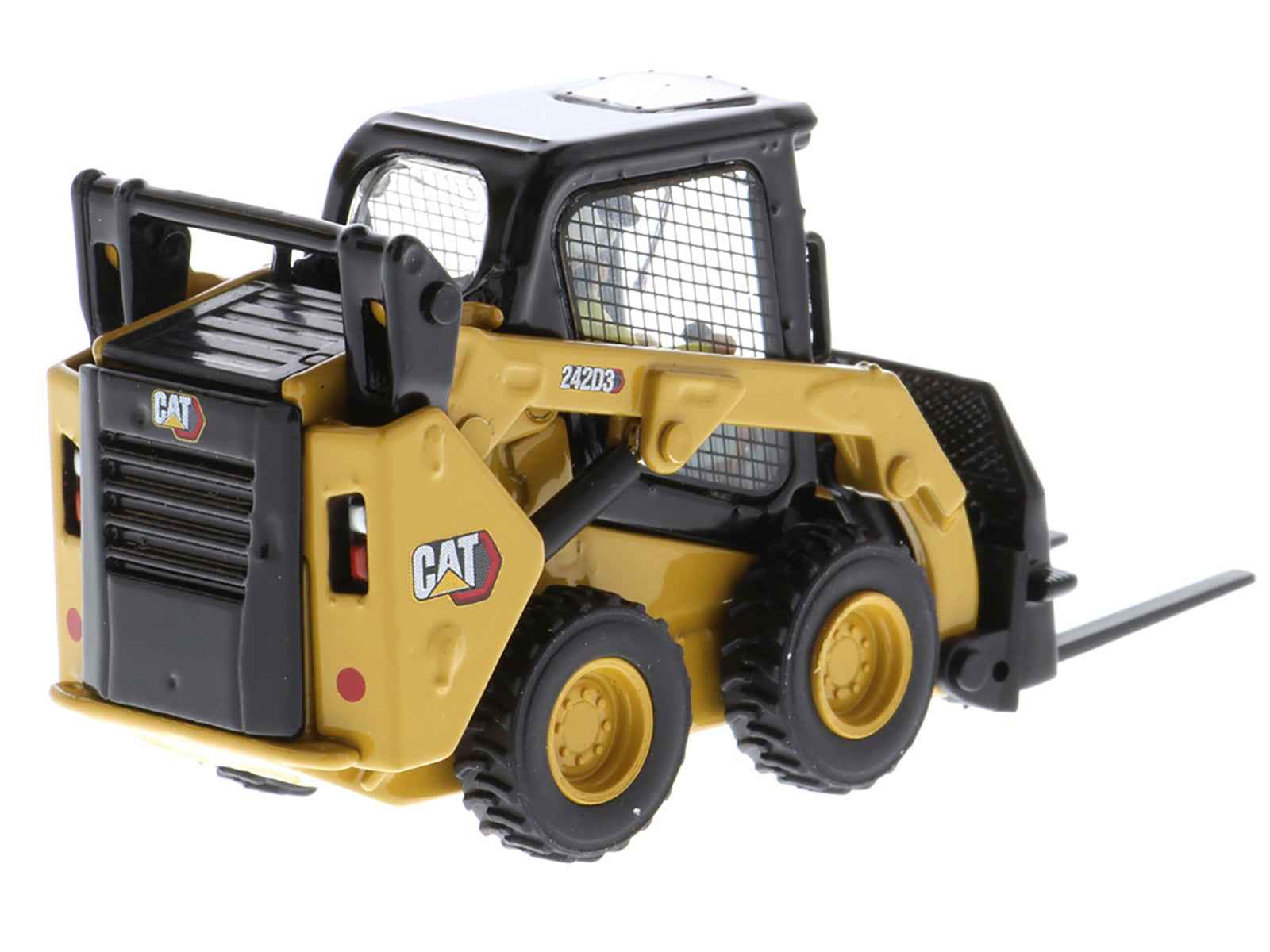 CAT Caterpillar 242D3 Wheeled Skid Steer Loader with Work Tools and Operator Yellow "High Line Series" 1/50 Diecast Model by Diecast Masters - image 5