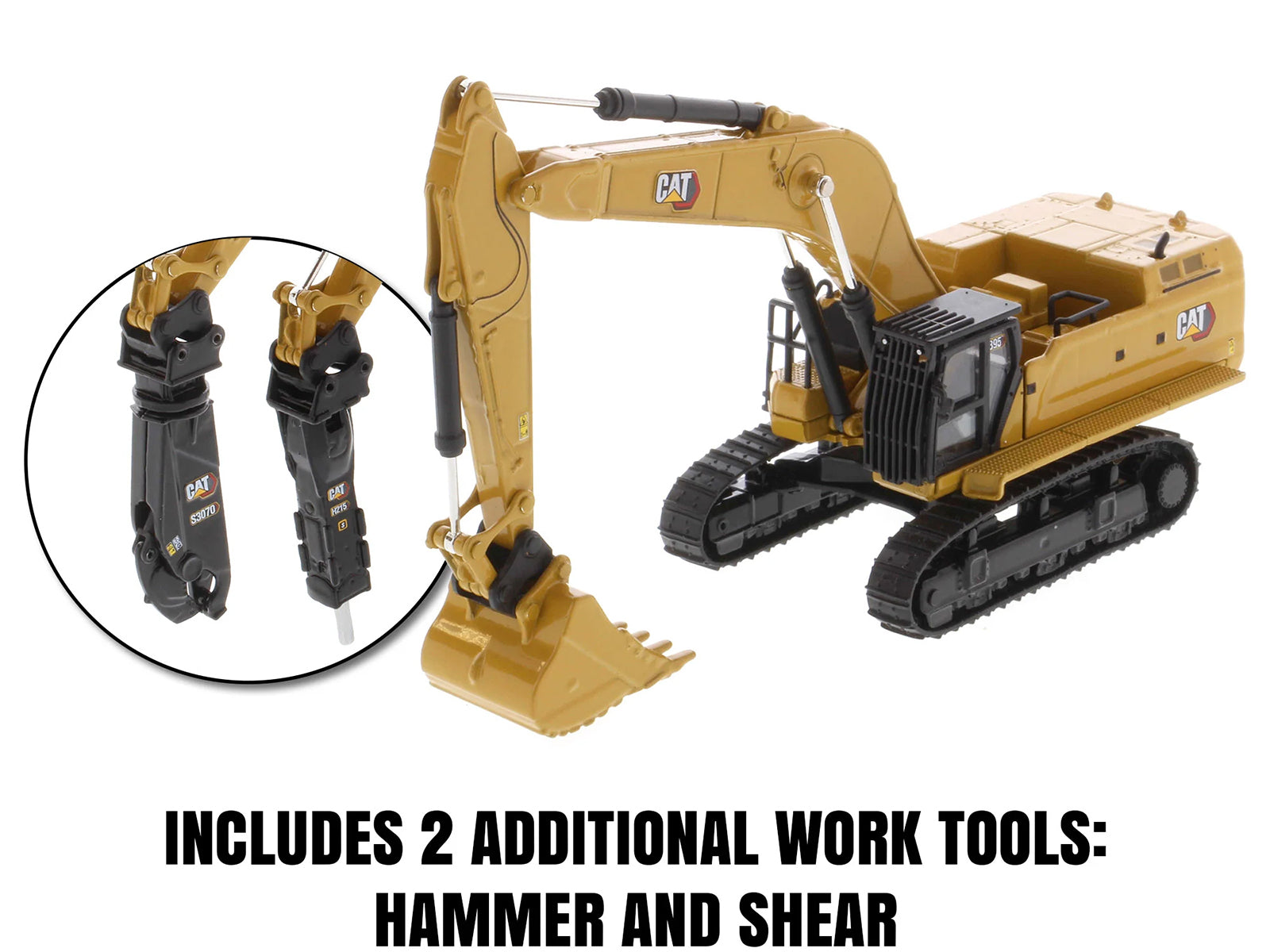 CAT Caterpillar 395 Next-Generation Hydraulic Excavator (General Purpose Version) Yellow with Additional Tools "High Line Series" 1/87 (HO) Diecast Model by Diecast Masters - image 5