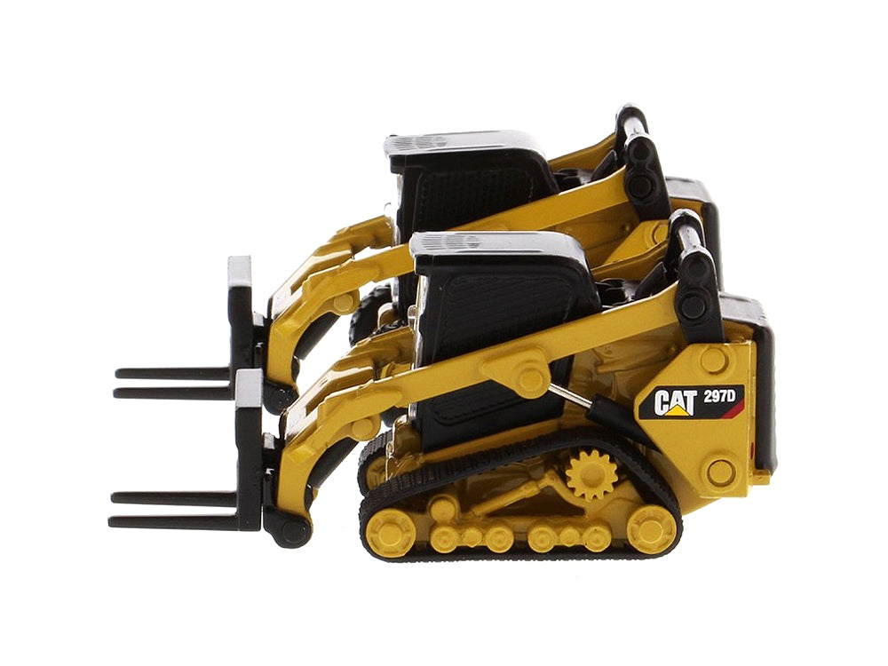 Set of 2 pieces CAT Caterpillar 272D2 Skid Steer Loader and CAT Caterpillar 297D2 Compact Track Loader with Accessories 1/64 Diecast Models by Diecast Masters - image 2